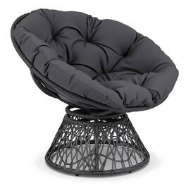 Gymax - 360-DegreeSwivel Papasan Chair Round Wicker Lounge Chair w/Thick Cushion&Metal Frame - Gray