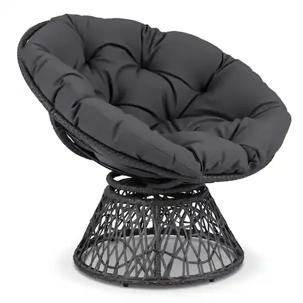 Front. Gymax - Gymax 360-DegreeSwivel Papasan Chair Round Wicker Lounge Chair w/Thick Cushion&Metal Frame Gray - Grey.