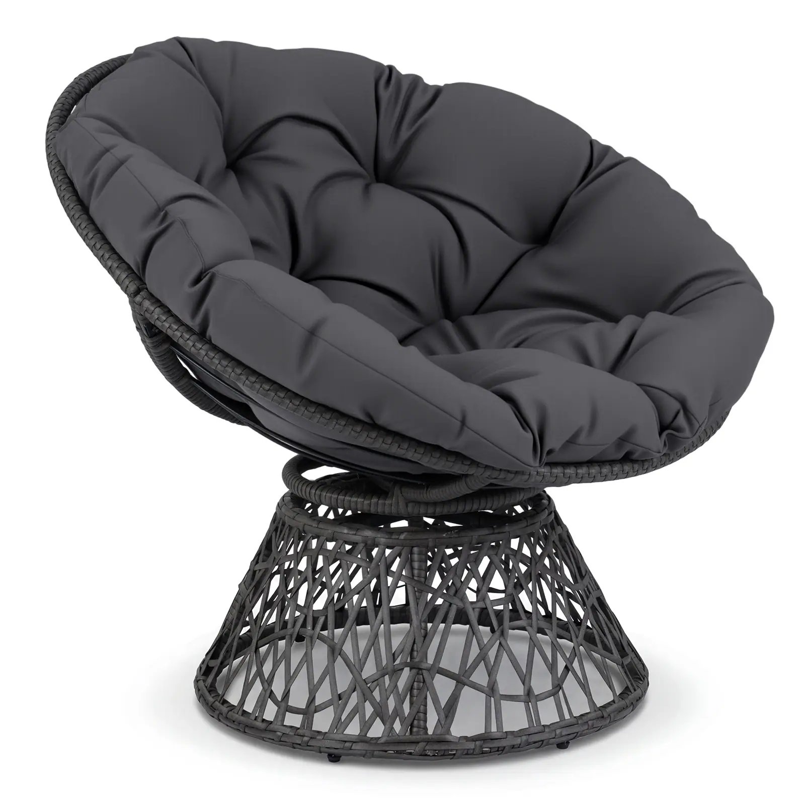 Front. Gymax - Gymax 360-DegreeSwivel Papasan Chair Round Wicker Lounge Chair w/Thick Cushion&Metal Frame Gray - Grey.