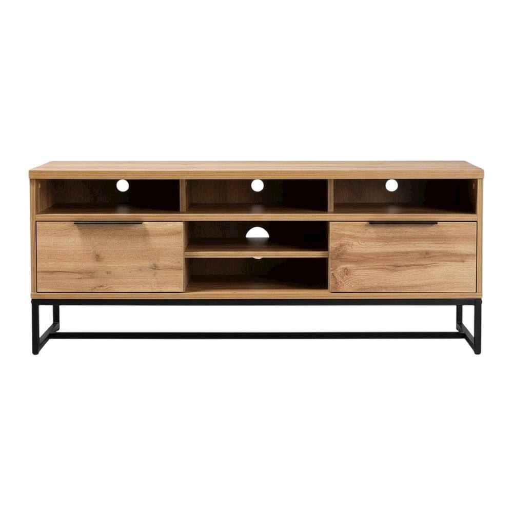 Alt View 3. FurniFact - Black Wood and Metal TV Stand with Contemporary Design and 2 Drawers - Brown.