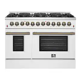 Forno Appliances - 48 in. Wide 8 Burner Galiano 6.58 Cu. Ft. Freestanding Dual Fuel Range with Convection Oven and Griddle - White Door