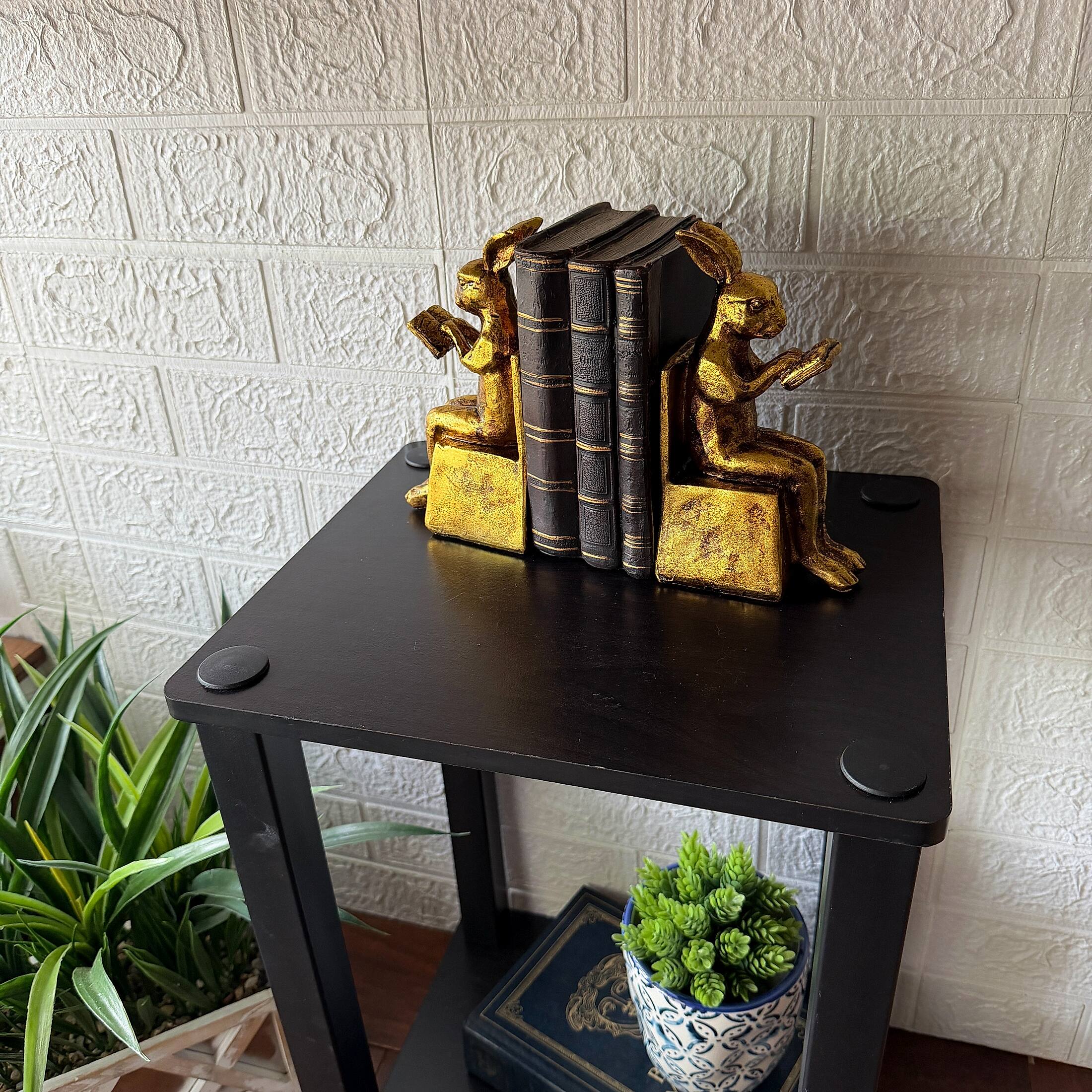 Alt View 4. Things2Die4 - Antique Gold Rabbit Bookends Set of 2 Resin Bookworm Decor 6.75 Inch - Gold.