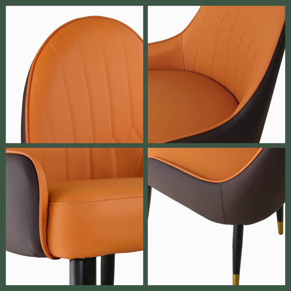 Alt View 2. POVISON - Modern Orange Dining Chair (Set of 8), with PU Leather and Metal Legs - Gray & Beige PU Leather.