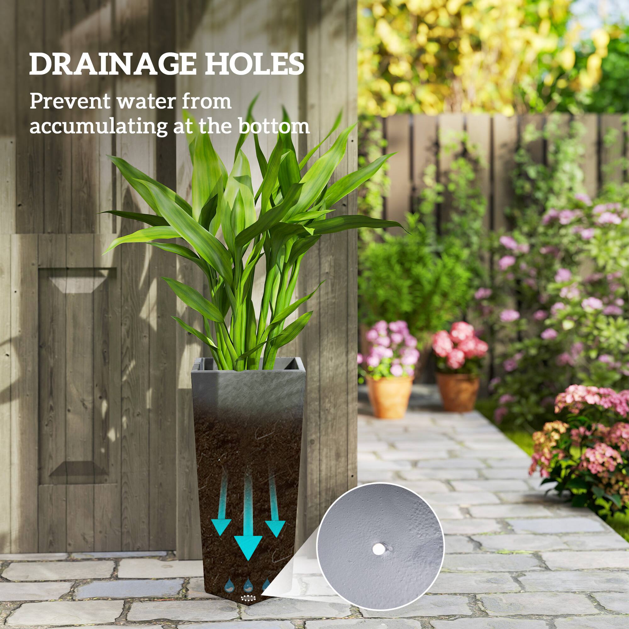 DRAINAGE HOLES
Prevent water from accumulating at the bottom