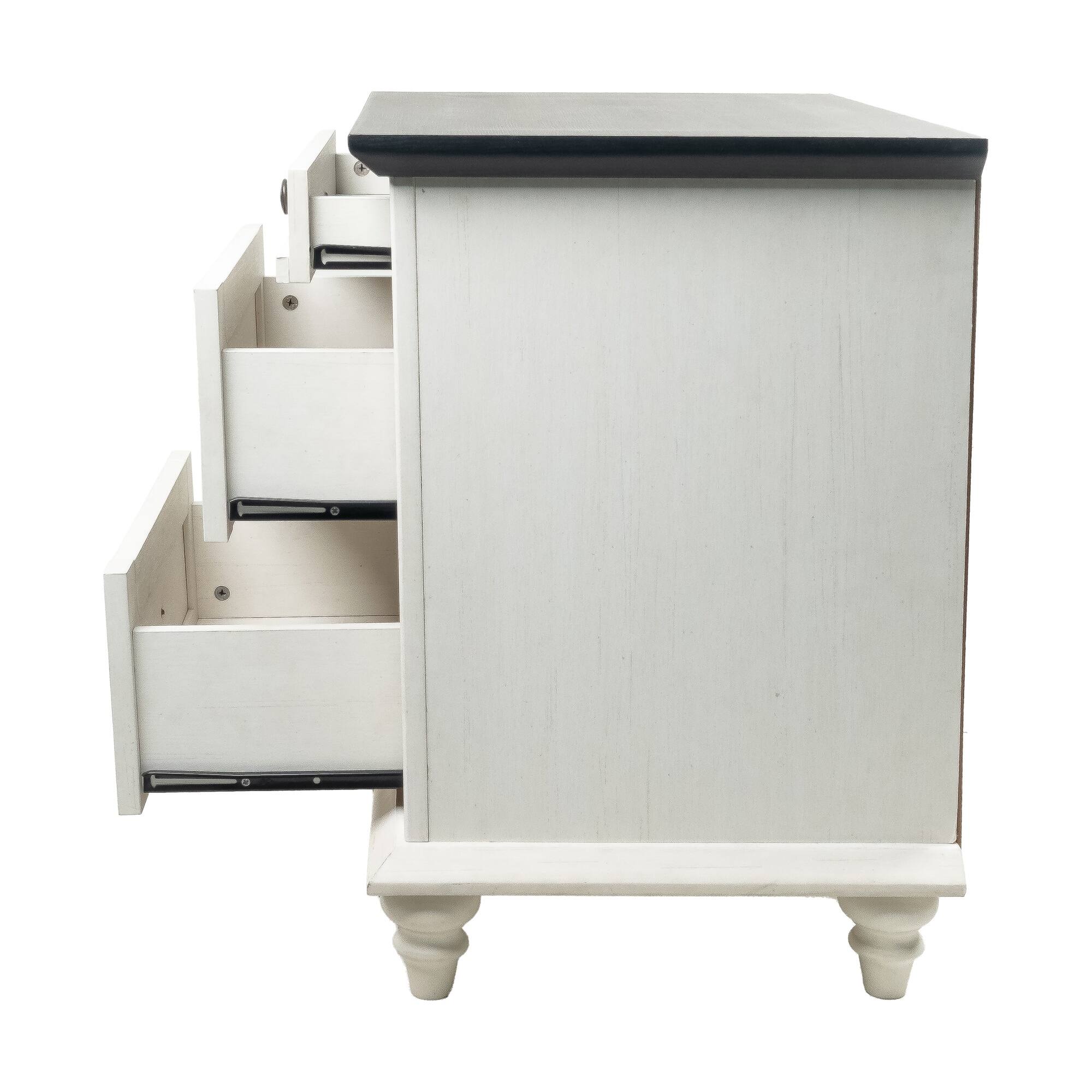 Left. Boyel Living - 3-Drawer Farmhouse Nightstand with Turned Wood Legs - White.