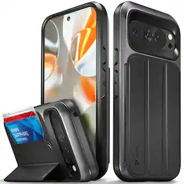 Vena - vCommute Wallet Case for Google Pixel 9 / 9 Pro Case, Leather Flip Cover with Card Slot and Kickstand - Black