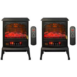 Lifesmart - 1500W Large Room 3-Sided Mobile Electric Infrared Stove Heaters (Pair) - Black