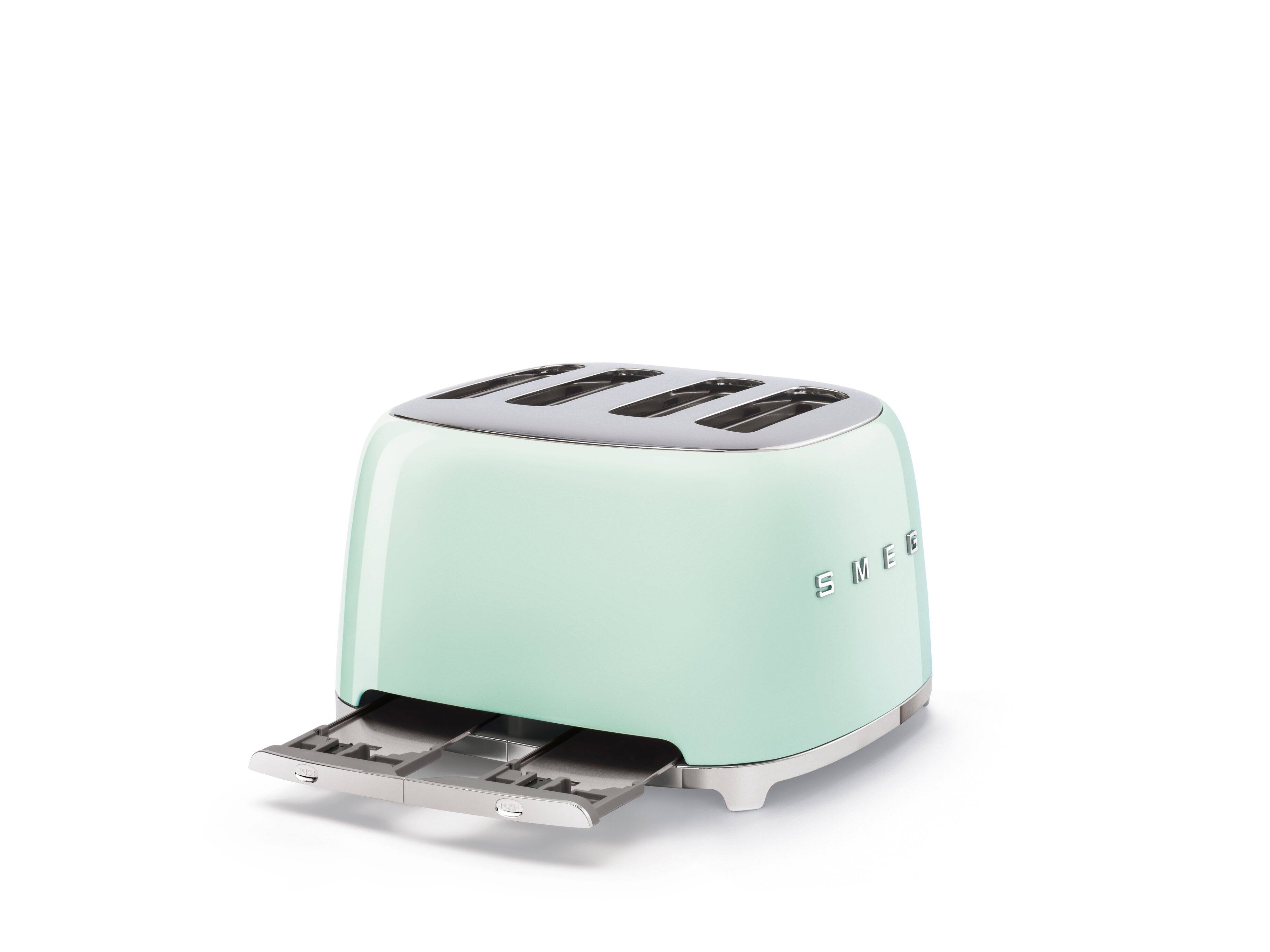 Angle. SMEG - SMEG TSF03 4-Slice Wide-Slot Toaster - Pastel Blue.