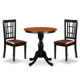 East West Furniture - 3-Piece Mid Century Dining Set Include a Dining Table and 2 Faux Leather Dining Chairs with Slatted - Multi-Color
