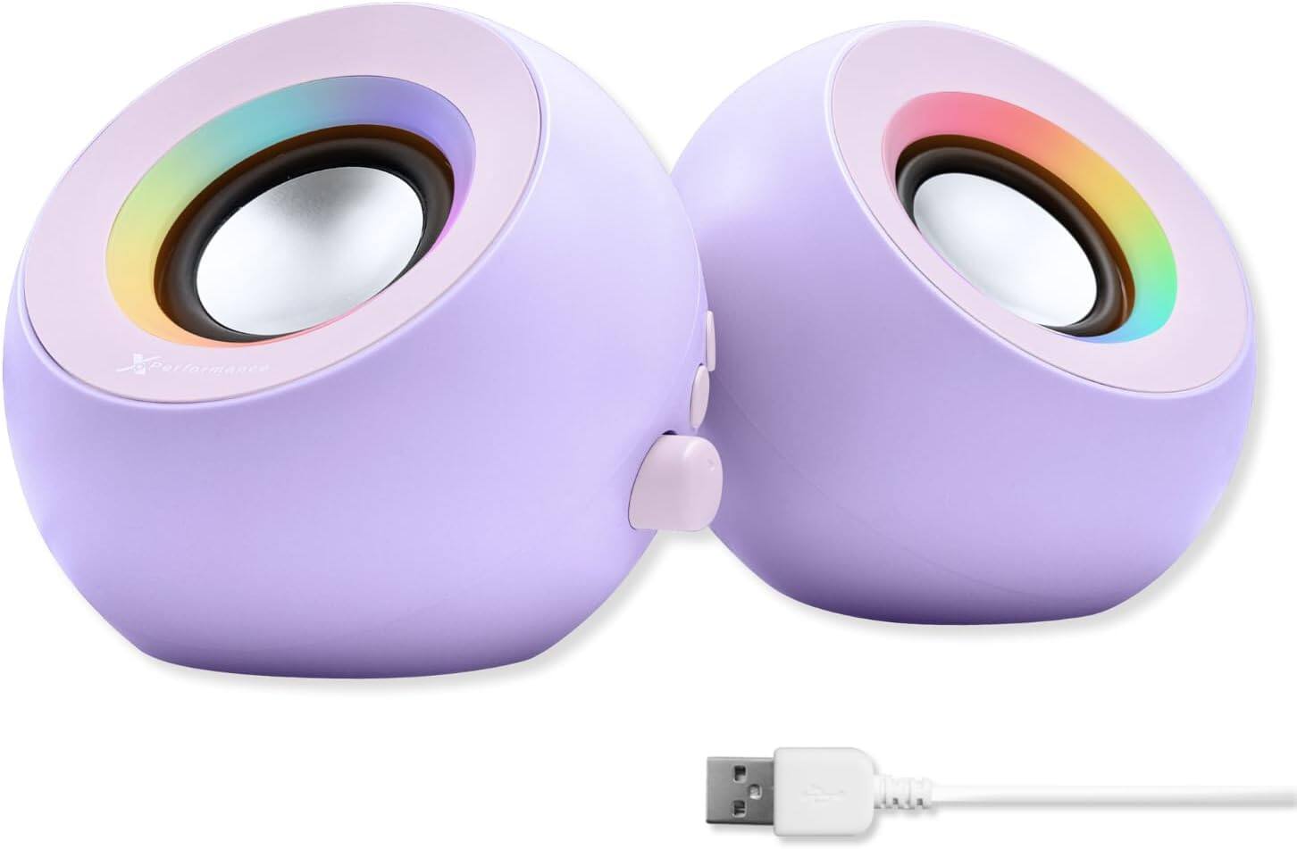 X9 - Performance Computer Speakers for Desktop PC with RGB Lighting, Bluetooth, USB, and AUX - Purple