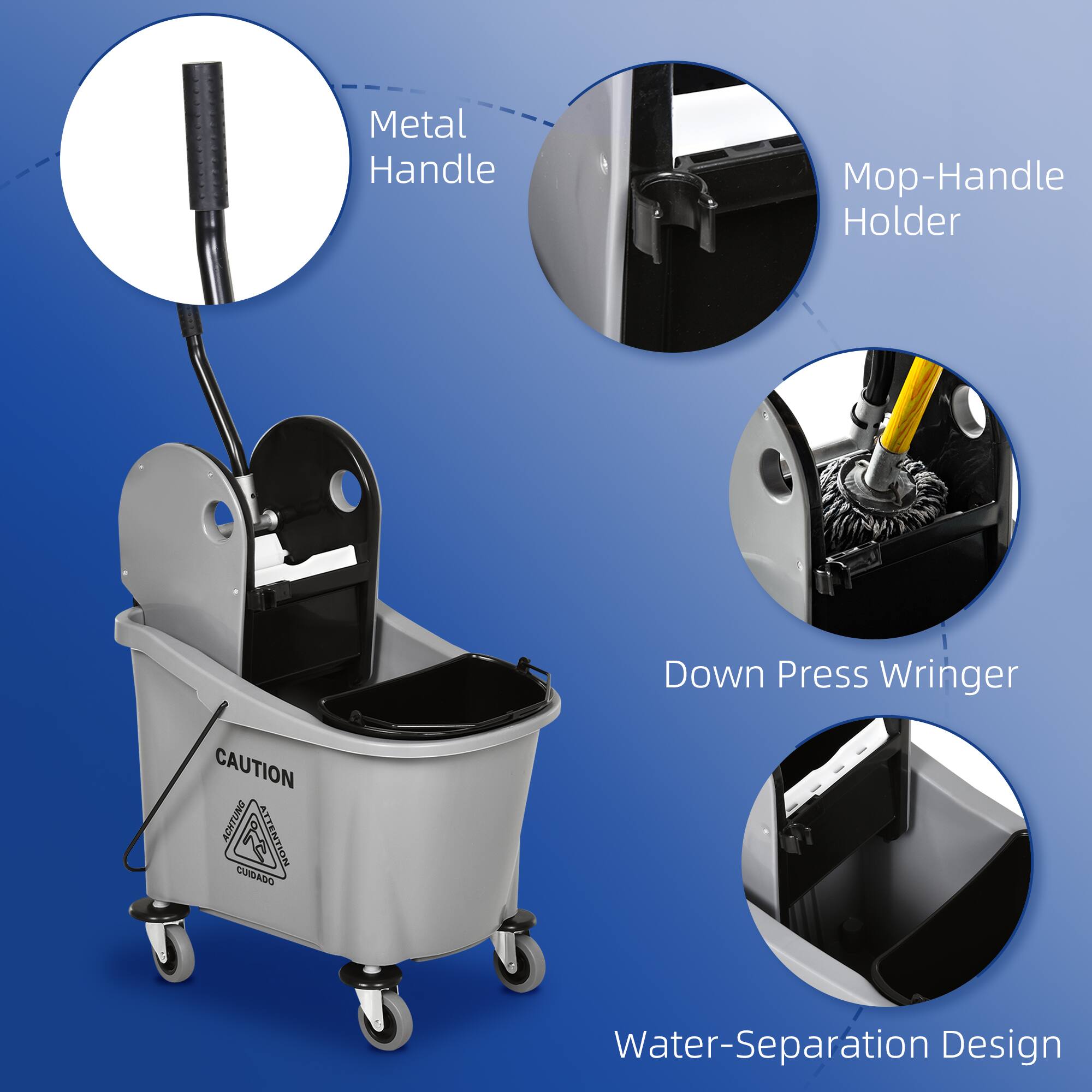 Metal Handle Mop-Handle Holder Down Press Wringers  
CAUTION  
Water-Separation Design