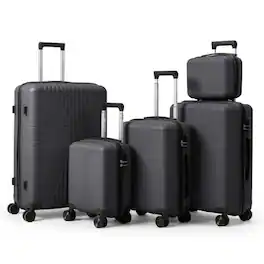 Winado - 12"/16"/20"/24"/28" Carry on 5 Piece PP Hardside Luggage Suitcase Set with Built-in Lock Spinner Wheels Travel Business - Dark Gray