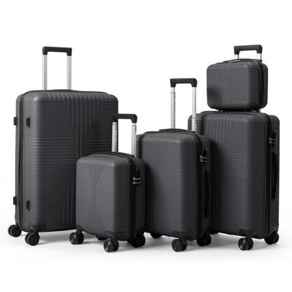 Front. Winado - 12"/16"/20"/24"/28" Carry on 5 Piece PP Hardside Luggage Suitcase Set with Built-in Lock Spinner Wheels Travel Business - Dark Grey.