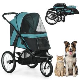 Pawhut - Wheels Pet Stroller for Small Dogs and Medium Dogs with Adjustable Canopy, Safety Tether, Storage Basket - Dark Green