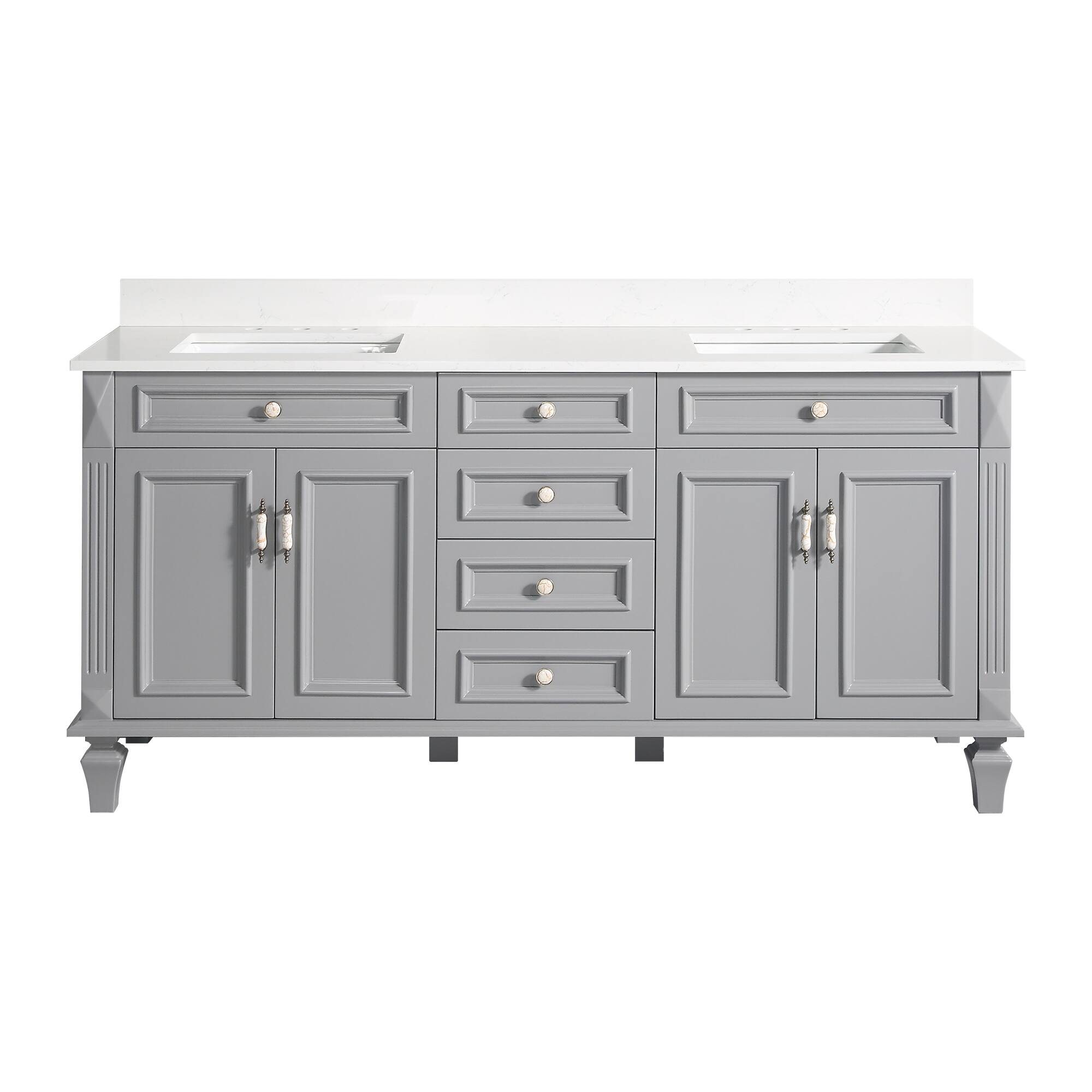 Alt View 7. WELLFOR - ARTWOOD 72 in. Solid Wood Bath Vanity with Quartz Top, Double Sink, Soft Close, Assembled - Gray.