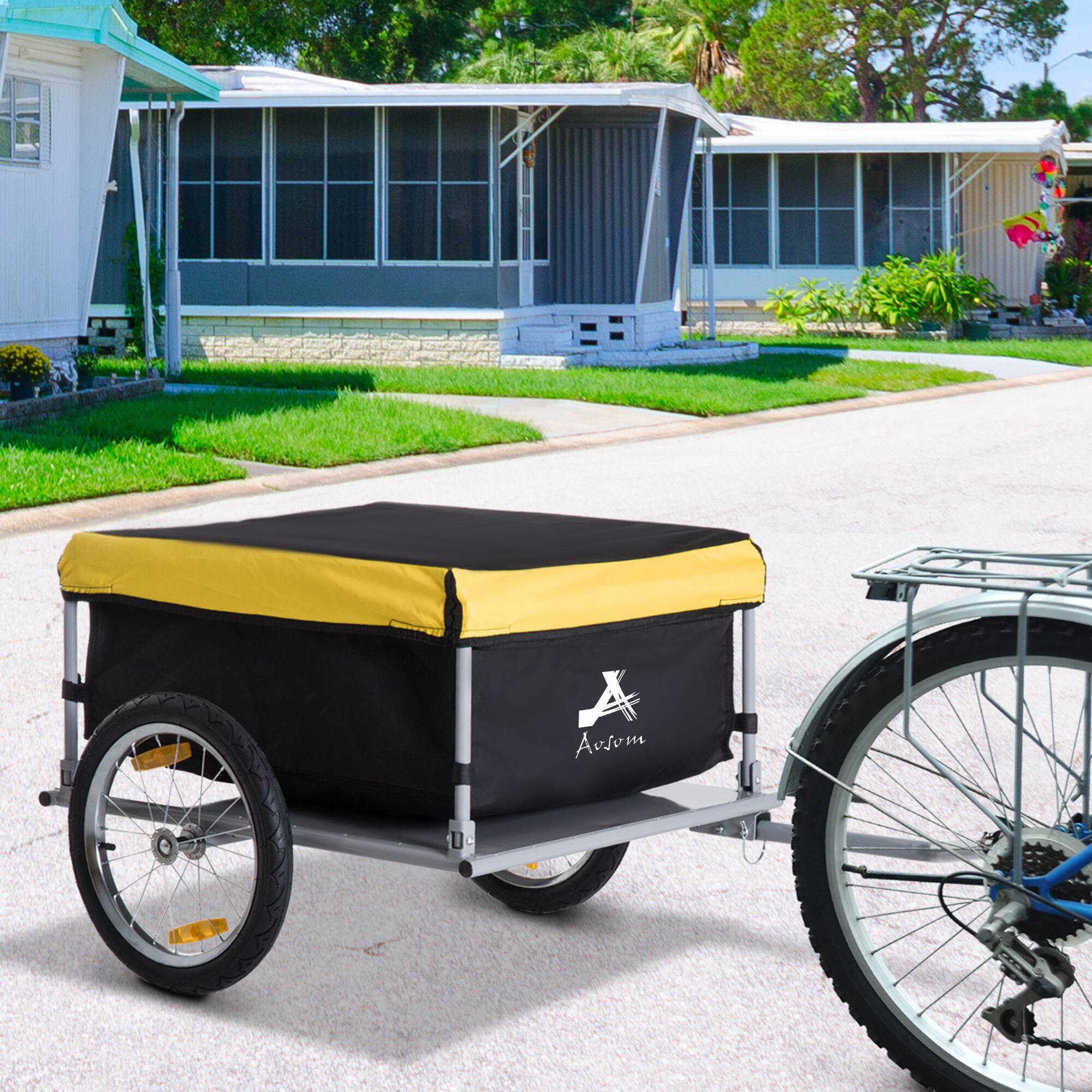 Alt View 1. Aosom - Bicycle Cargo Trailer, Two-Wheel Bike Luggage Wagon Trailer with Removable Cover, Fits 20"-26" Bicycle Wheels - Yellow and Black.