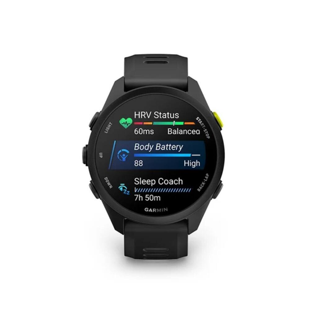 LIGHT UP DOWN  
HRV Status 60ms Balanced  
Body Battery 88 High  
Sleep Coach 7h 50m  
GARMIN