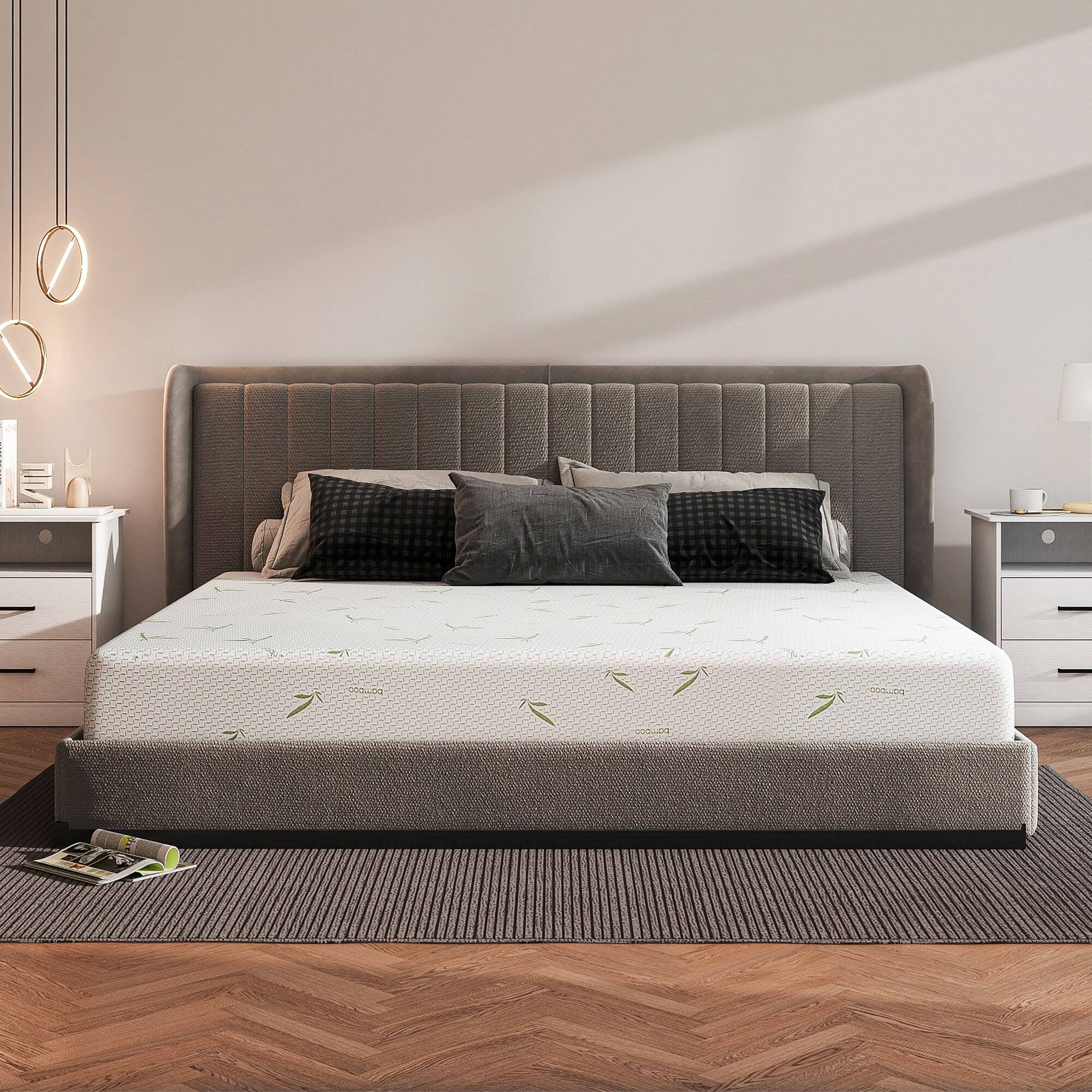 Alt View 7. Kadyn - Memory Foam Mattress, Green Tea & Cooling Gel, Fiberglass-Free, Medium Firm Bamboo - White.