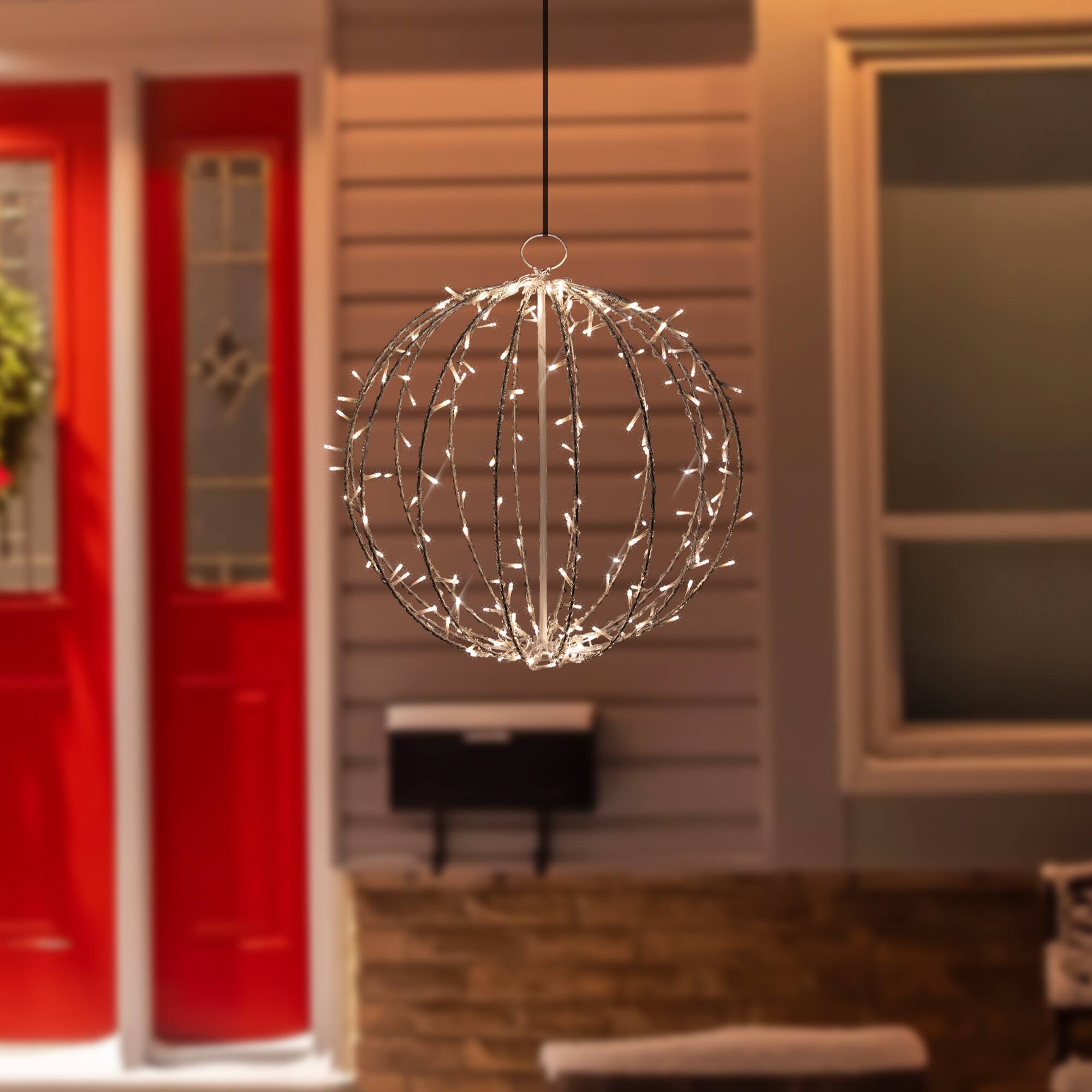Front. Northlight - LED Lighted 3D Hanging Sphere Christmas Decoration – Warm White - 23" - White.