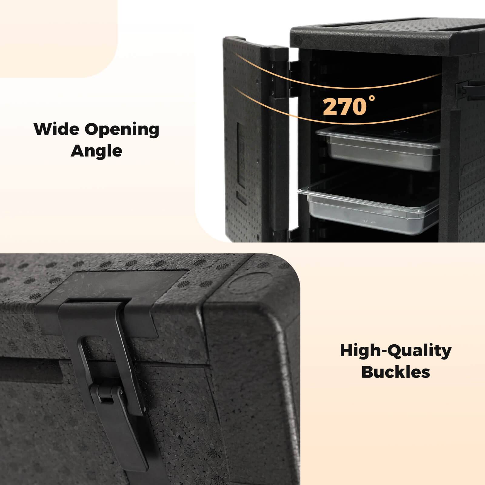 Wide Opening Angle 270°  
High-Quality Buckles