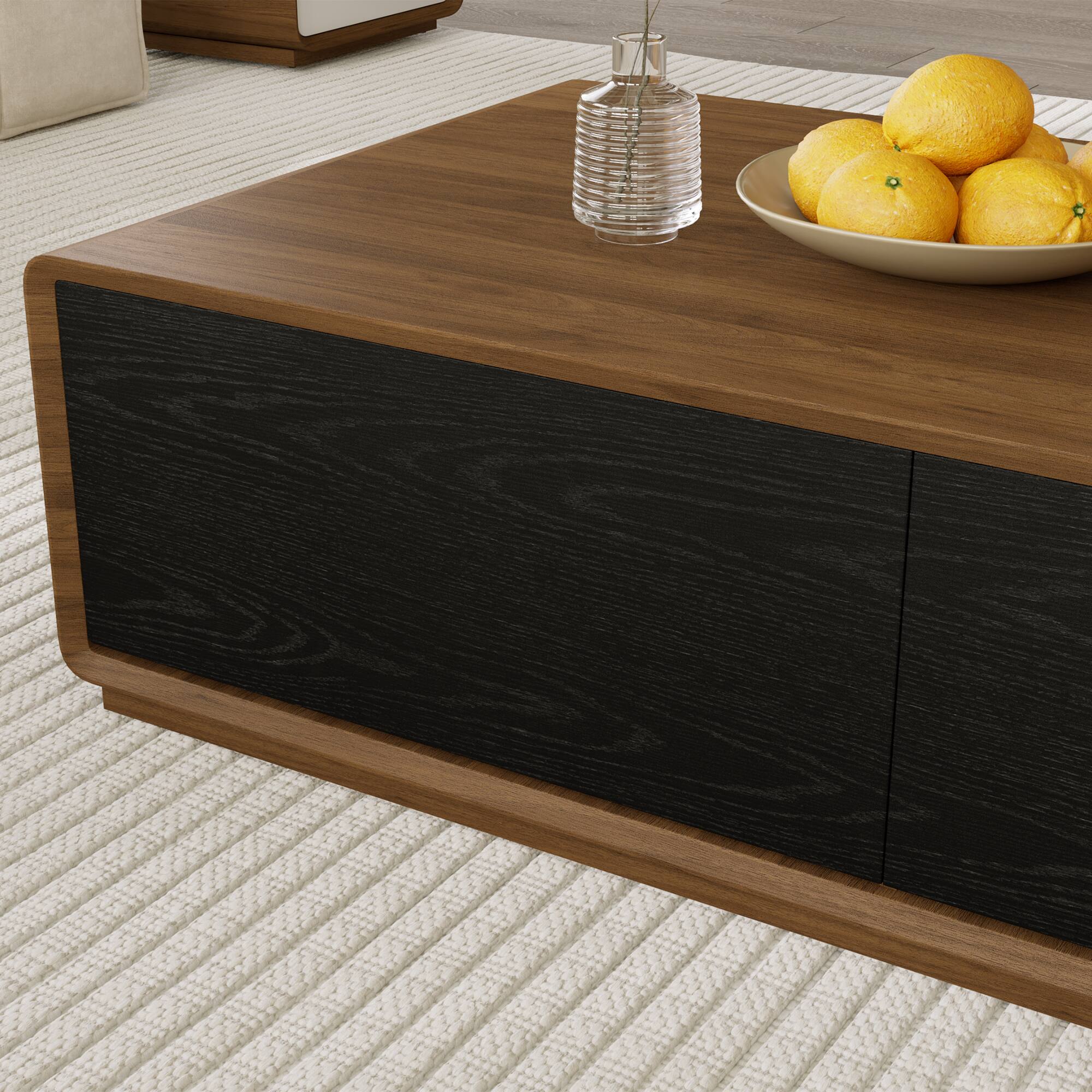 Alt View 1. POVISON - 51" Mid-Century Rectangular Wood Coffee Table with 4 Drawers Fully-Assembled, Walnut Black - Walnut & Black.