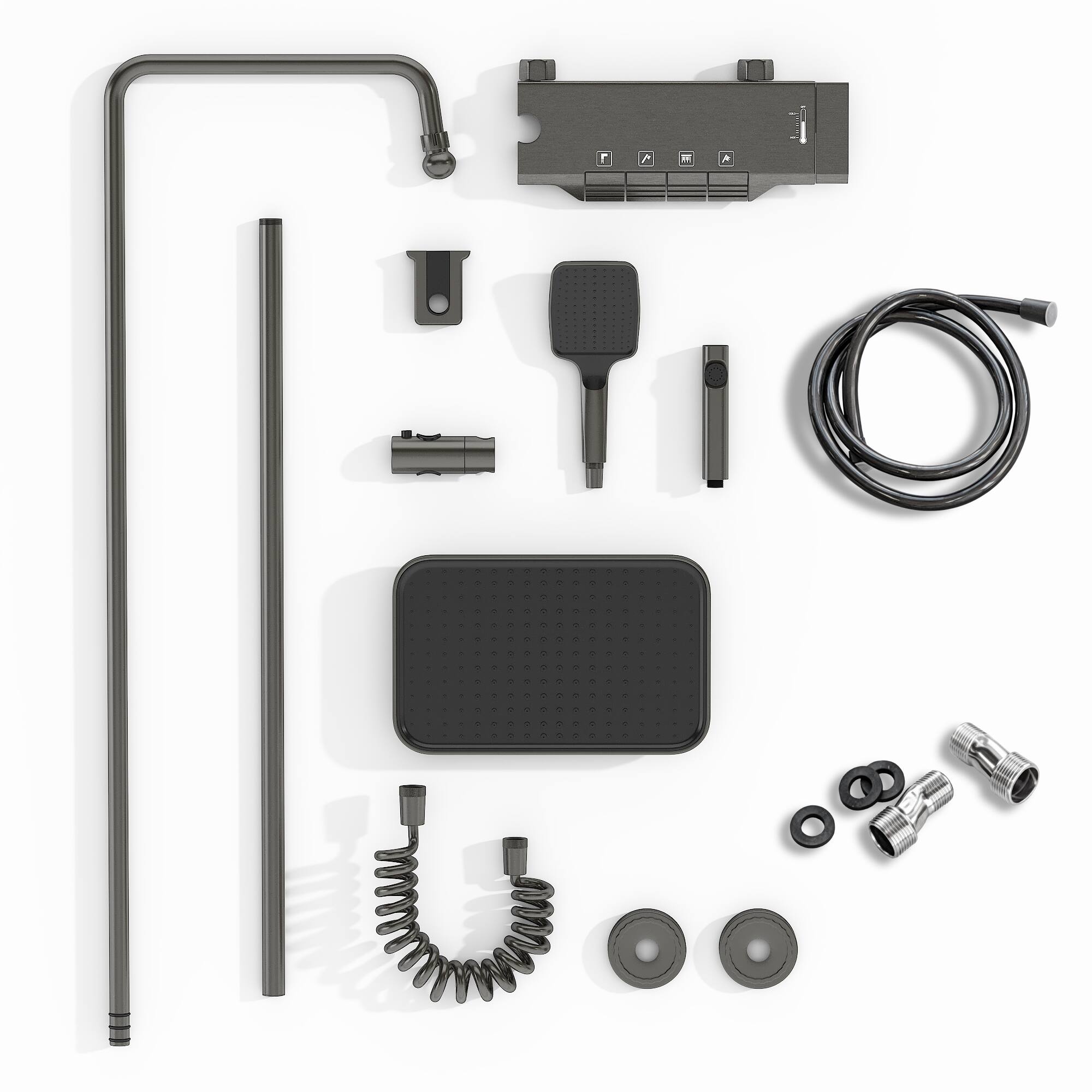 Alt View 2. Famapy - Thermostatic Shower System 4 Spray Modes Rainfall Shower Combo with Handheld Waterfall & Spray Gun, Aluminum Shower Set - Gunmetal Gray.