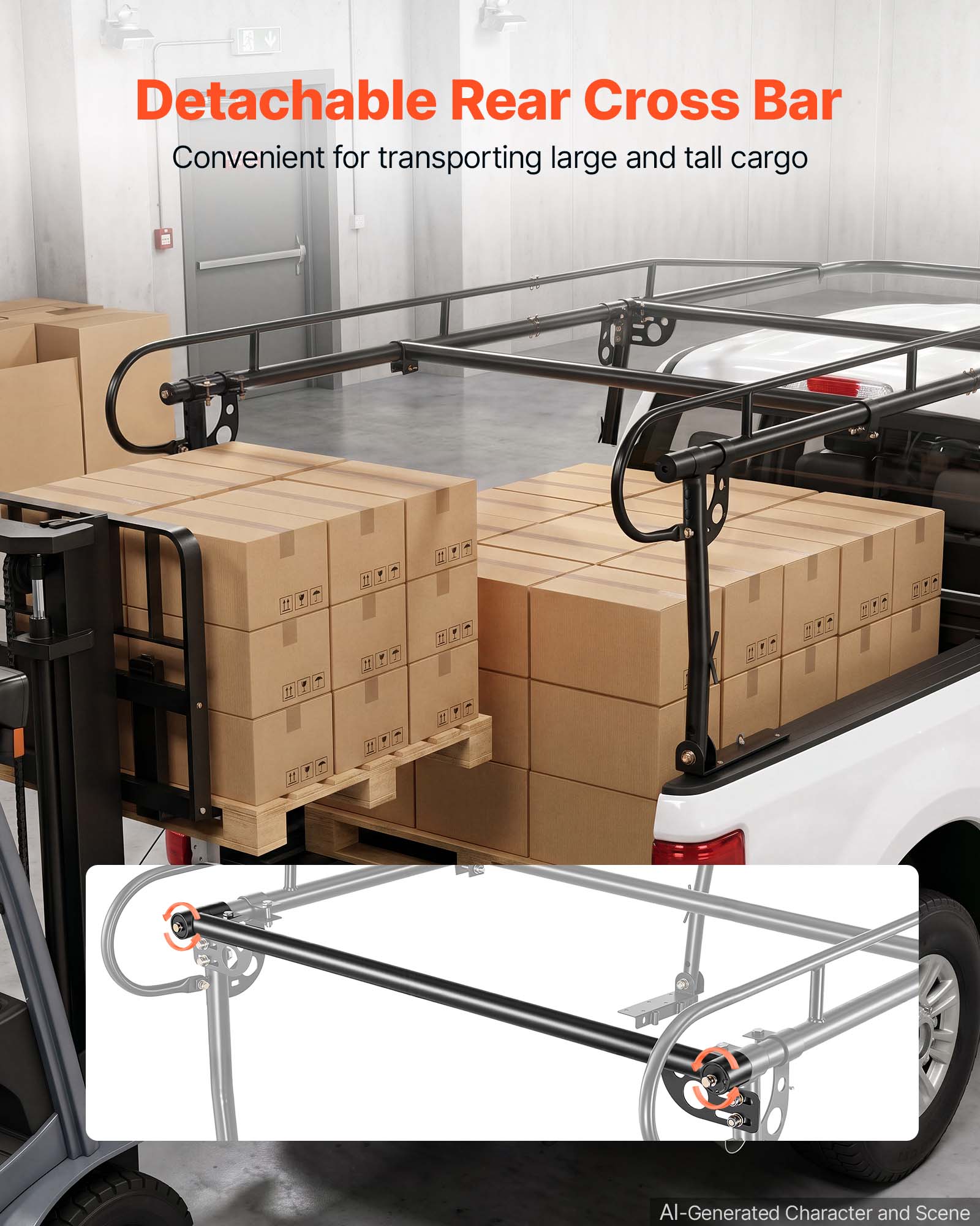 Detachable Rear Cross Bar  
Convenient for transporting large and tall cargo