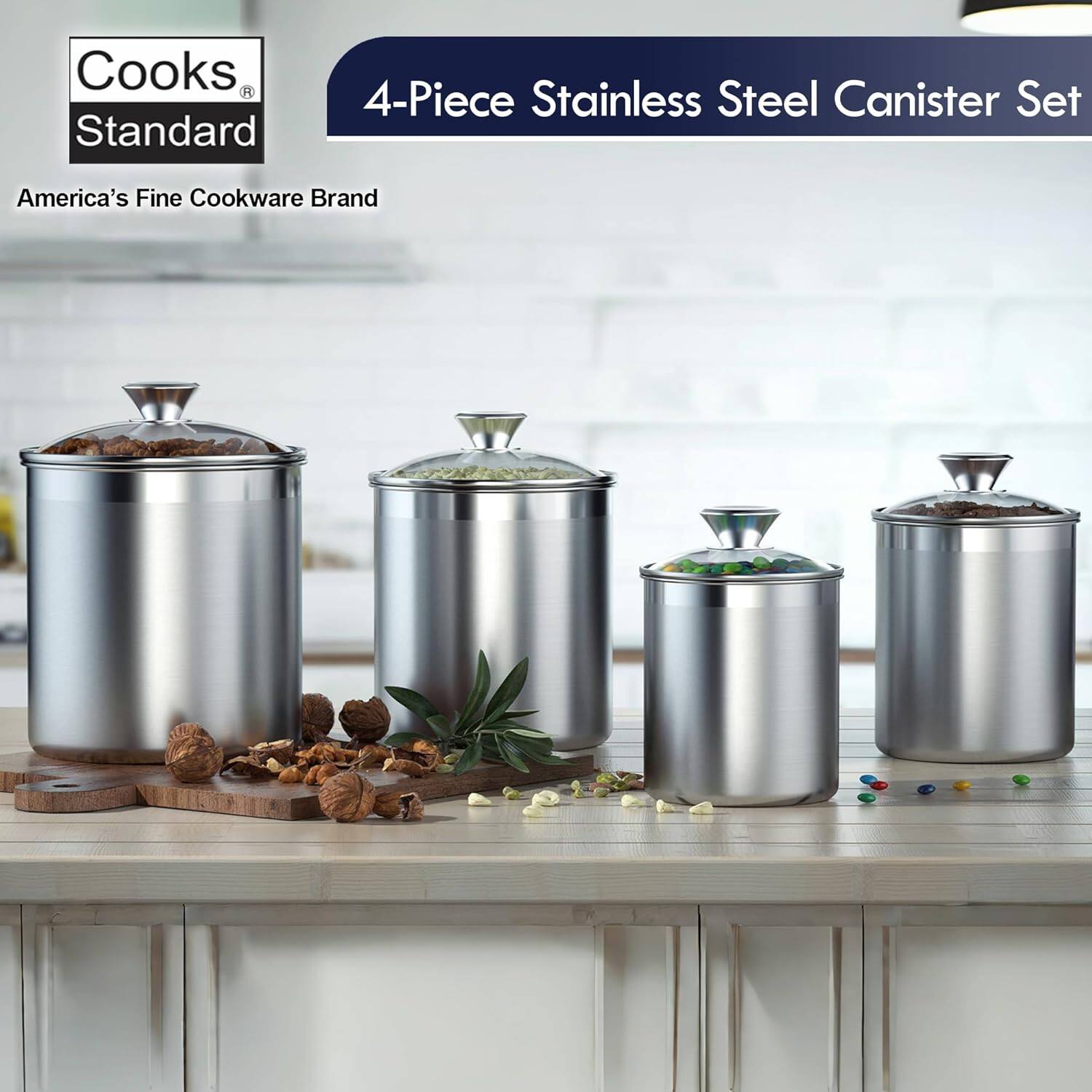Cooks Standard 4-Piece Stainless Steel Canister Set  
America's Fine Cookware Brand