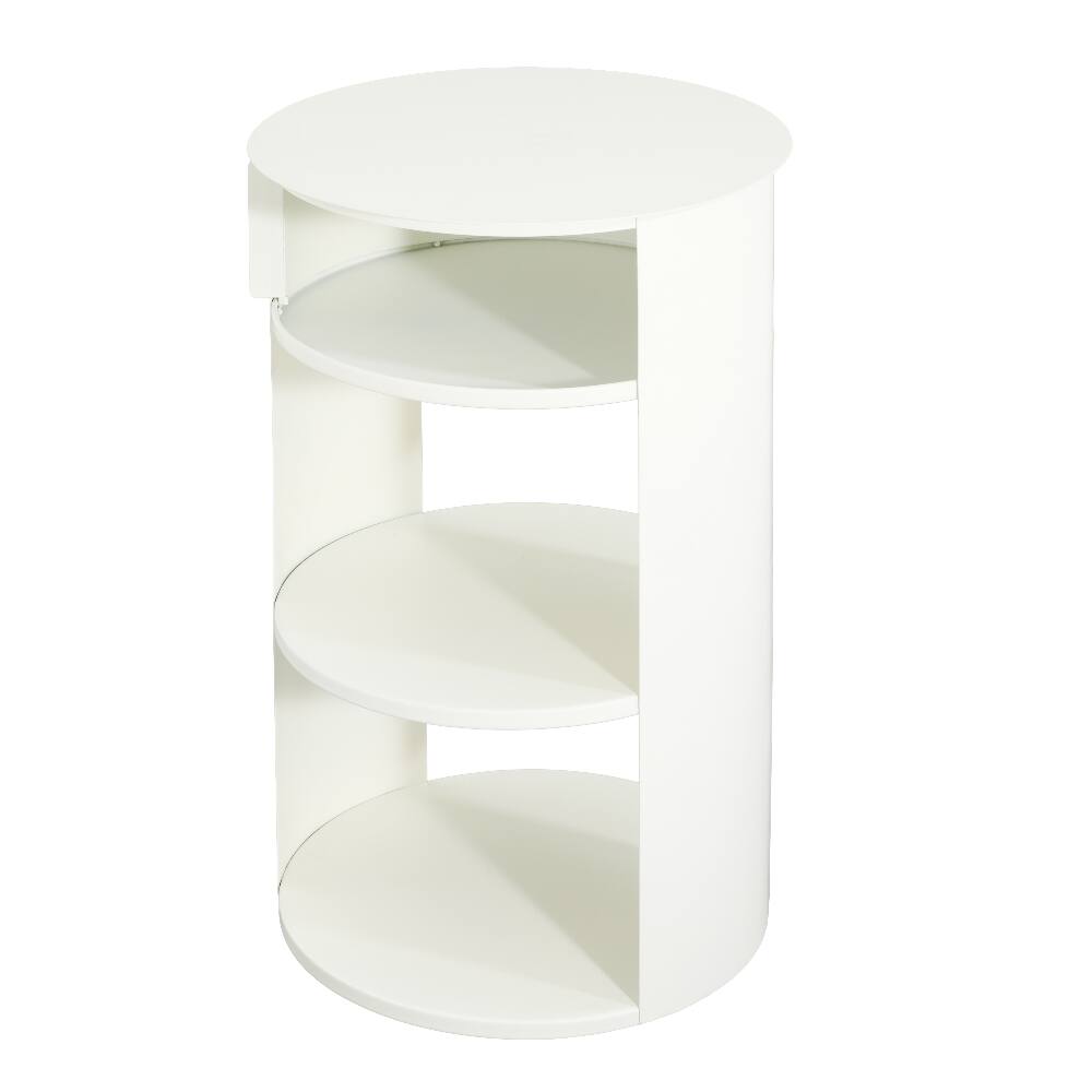 Alt View 2. Loheer - Loheer Round Metal Side Table 3-Tier Sliding Door End Table Matte White - White.