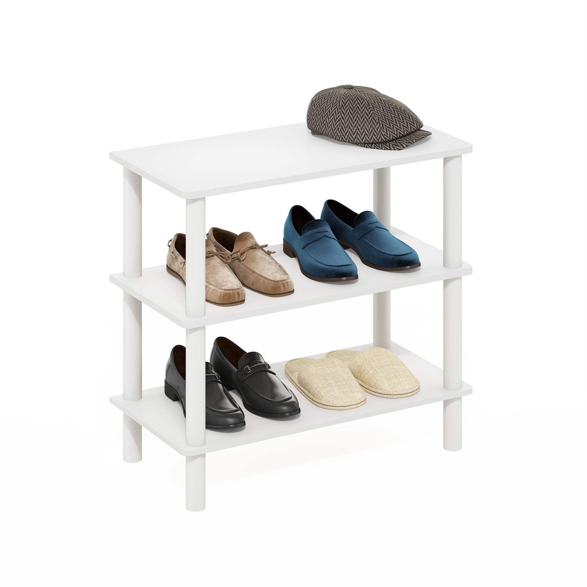 Alt View 3. Furinno - Turn-N-Tube 26-Inch 3-Tier Freestanding Shoe Rack Storage Organizer - White/White.