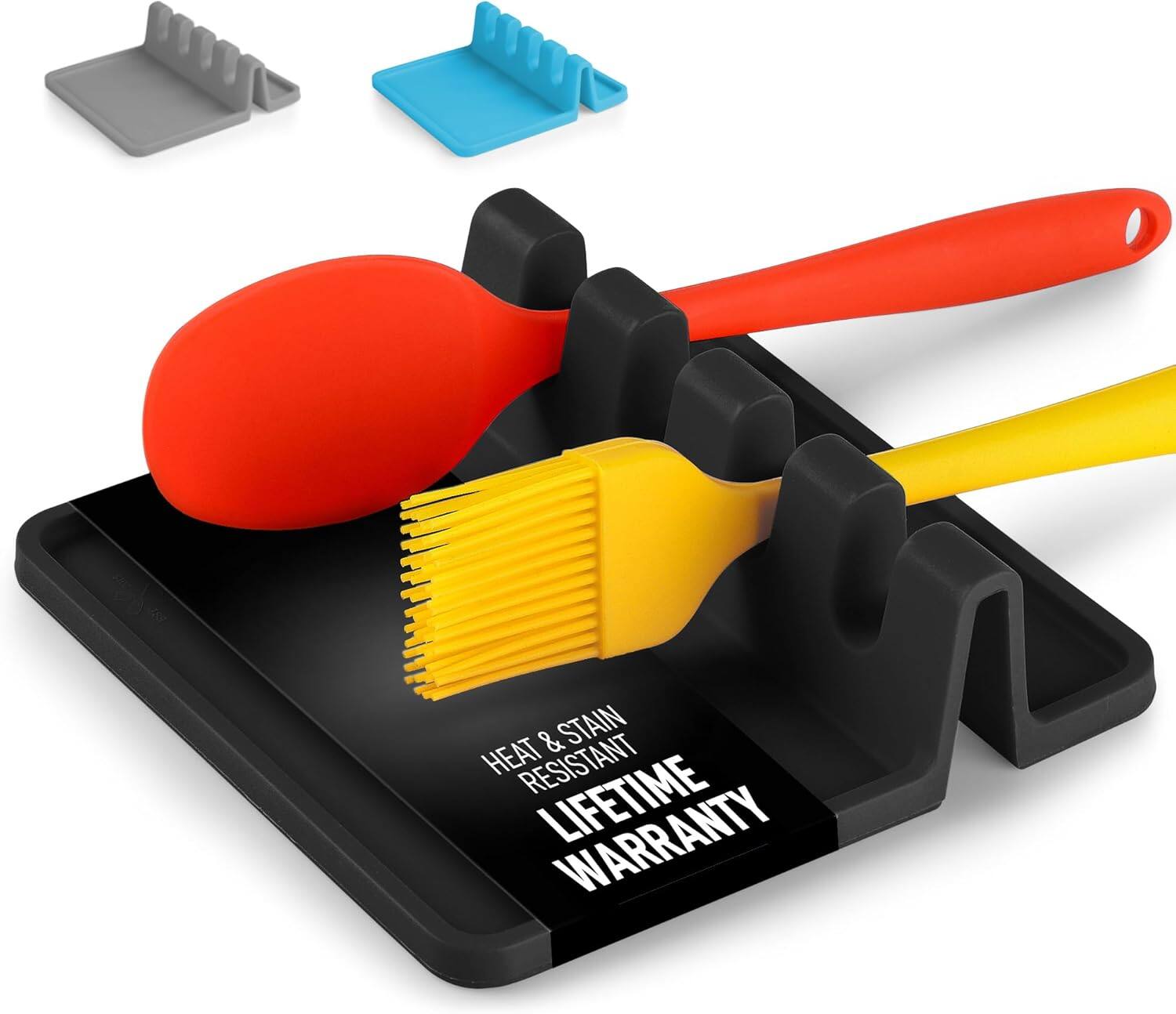 Zulay Kitchen - Silicone Utensil Rest with Drip Pad – Heat-Resistant Holder for Spoons, Ladles & Tongs by Simple Craft - Black