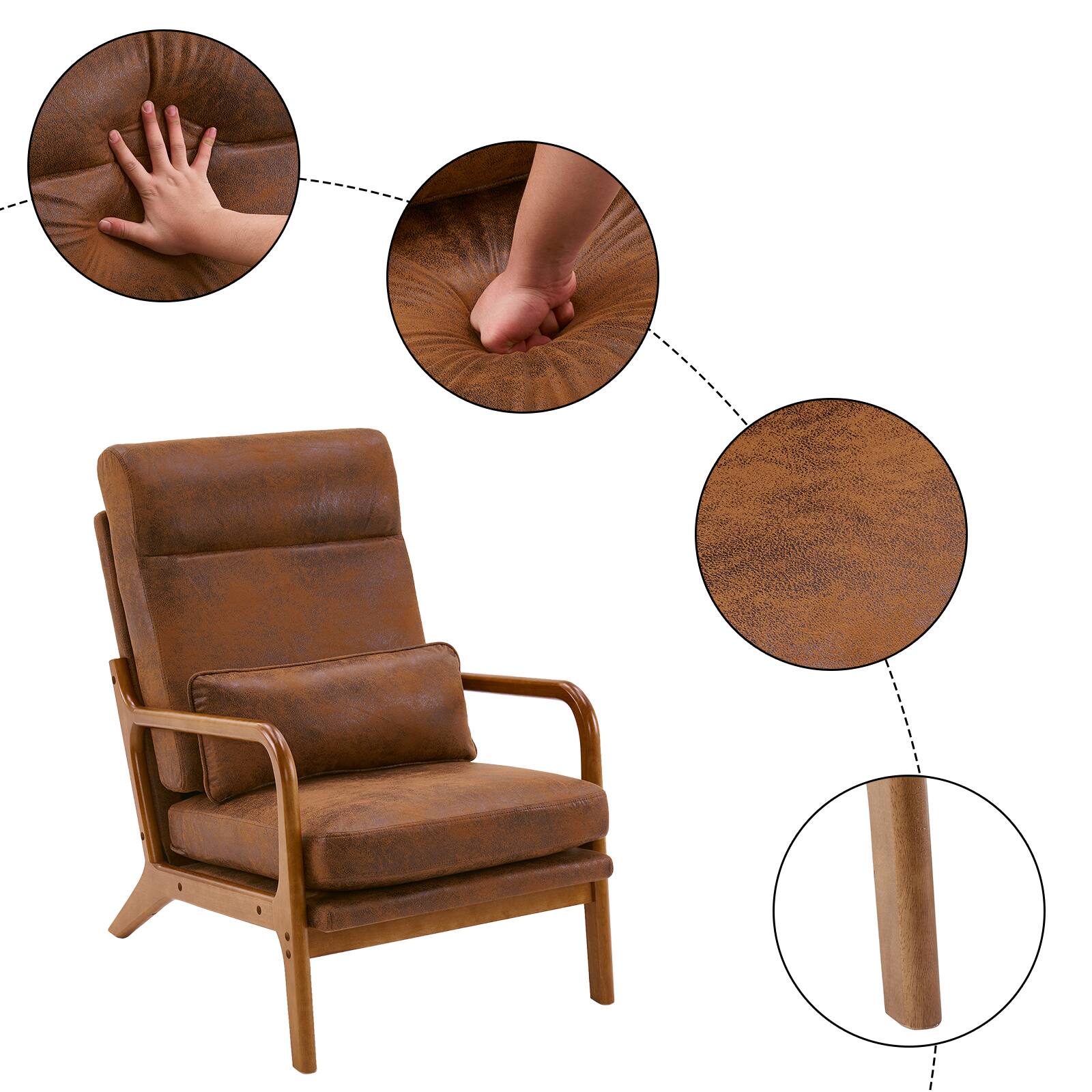 Angle. SlickBlue - Armrest & Backrest Indoor Leisure Chair Comfortable Upholstered Lounge Chair for Home - Brown.