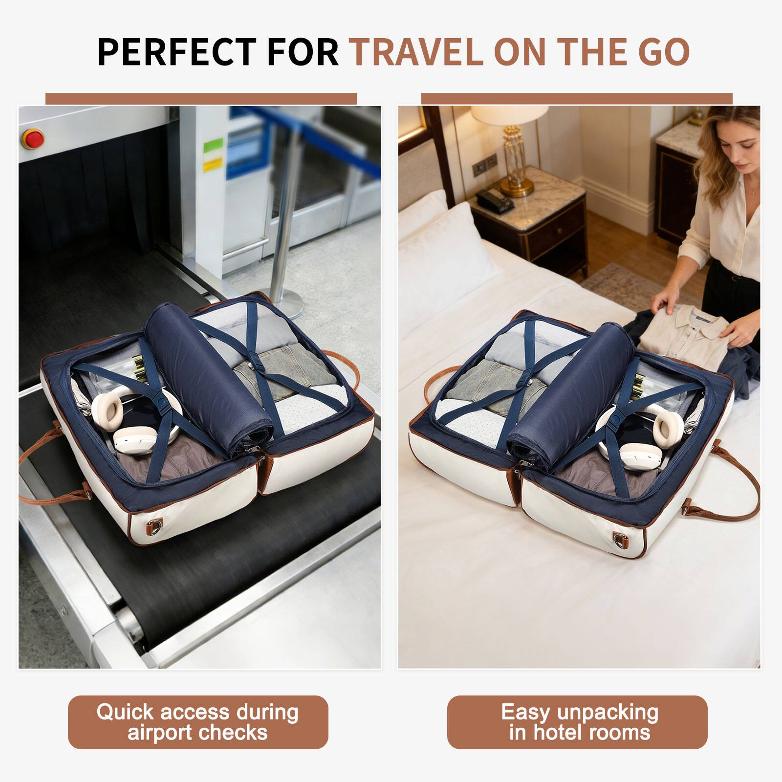 PERFECT FOR TRAVEL ON THE GO

Quick access during airport checks

Easy unpacking in hotel rooms