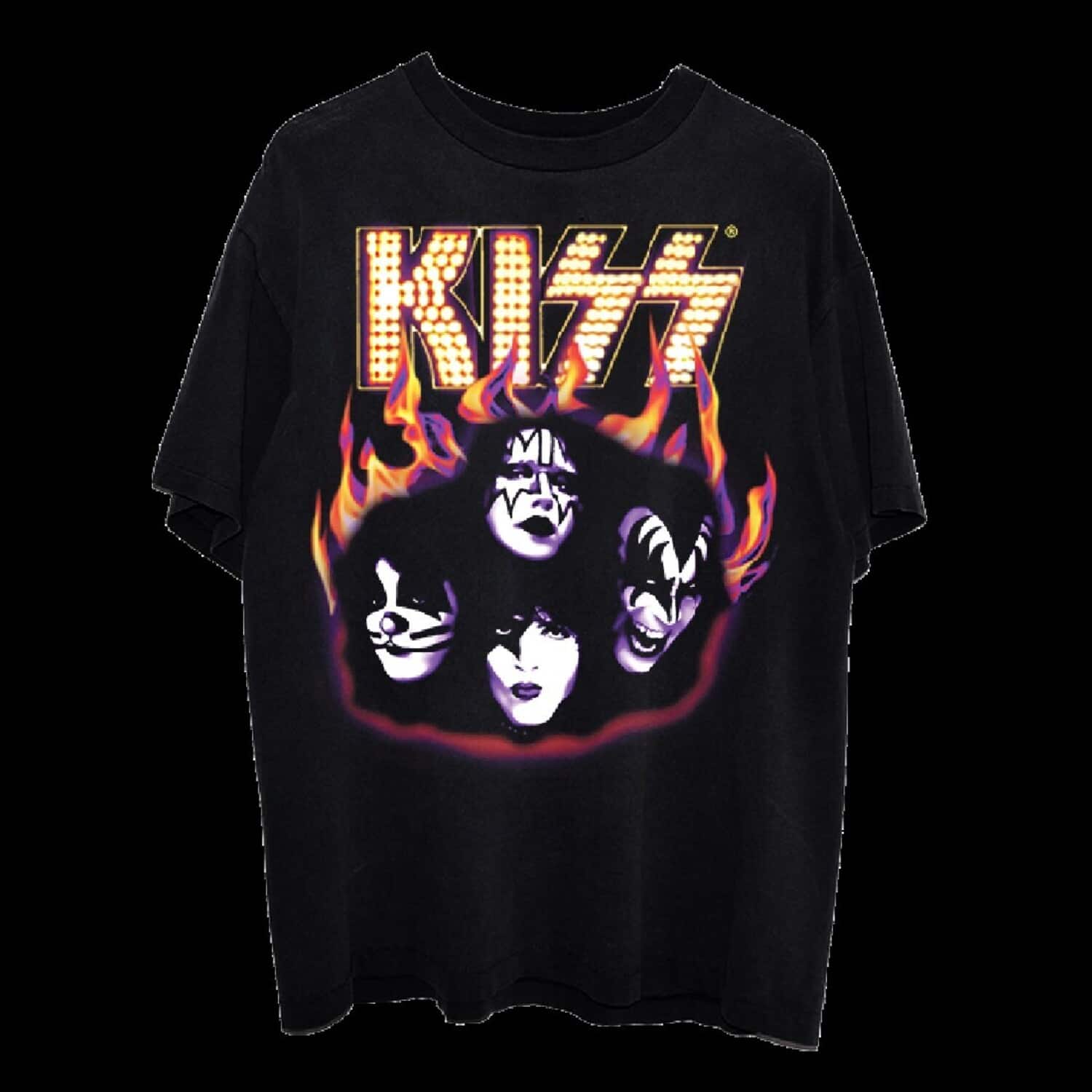 PopMarket - Kiss - KISS Airbrushed Flames Logo Black Unisex Short Sleeve T-shirt Large - APPAREL - Multicolor