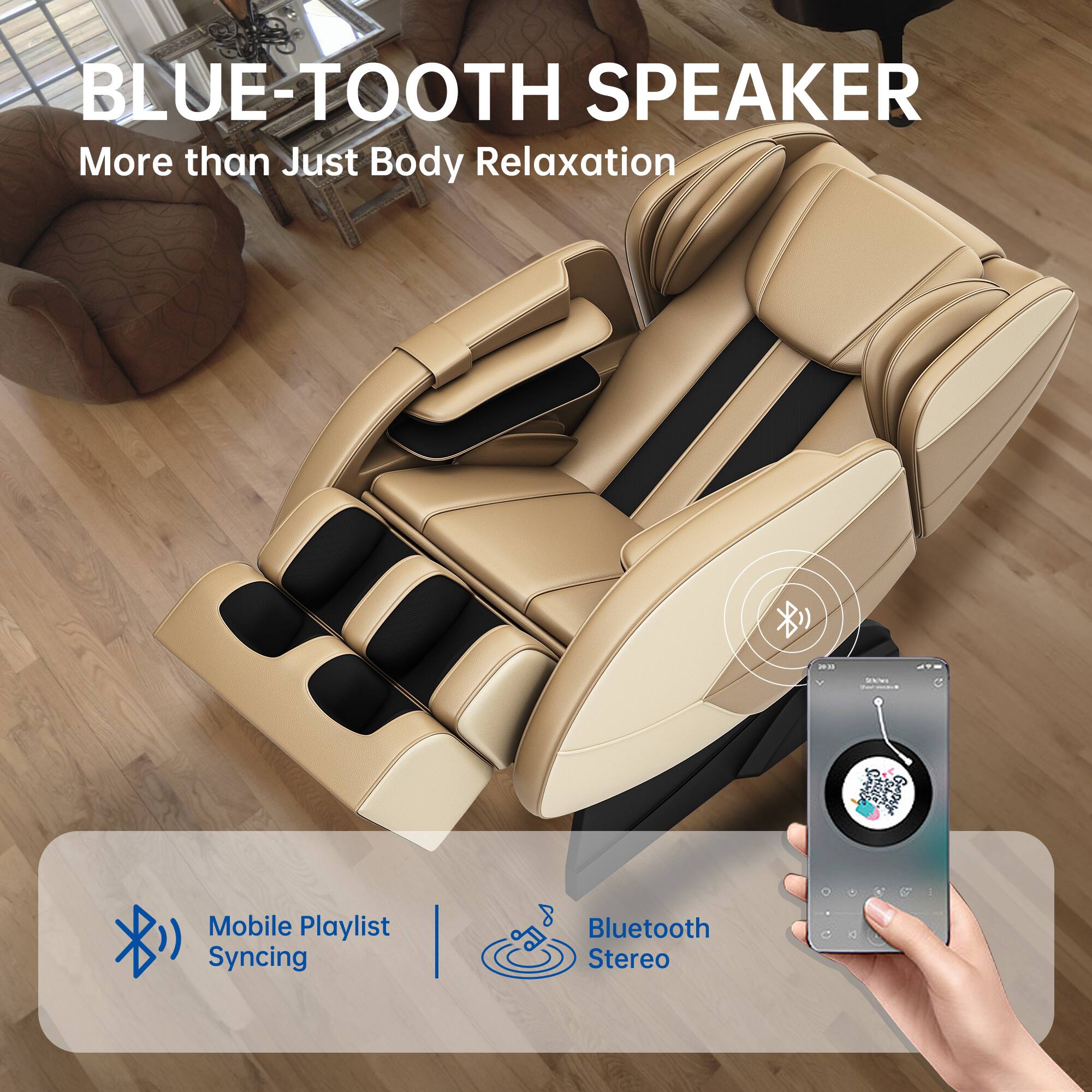 BLUE-TOOTH SPEAKER  
More than Just Body Relaxation  

Mobile Playlist Syncing  
Bluetooth Stereo