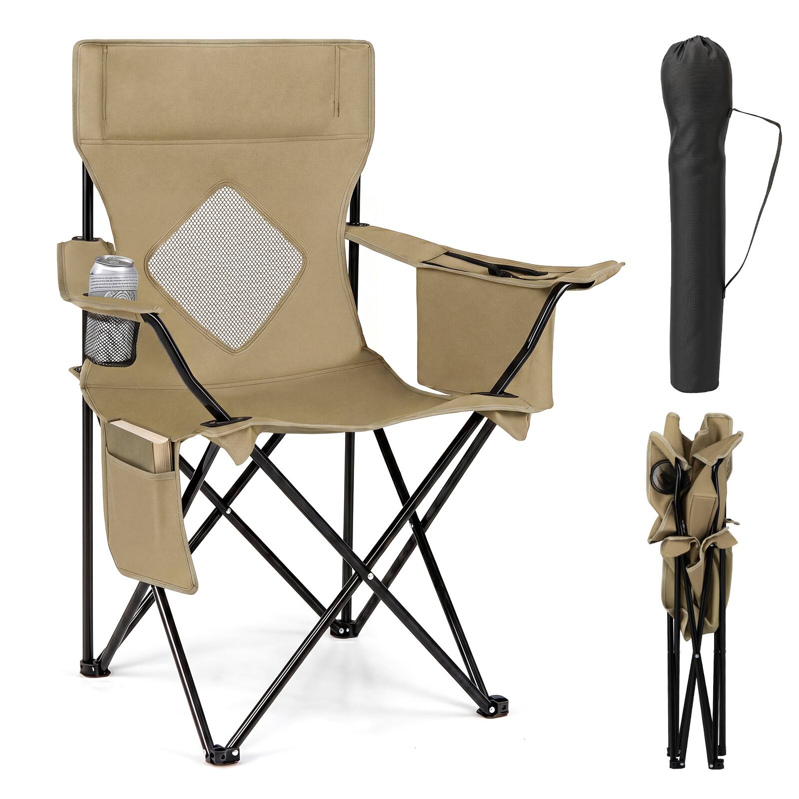 Front. Costway - Costway Folding Camping Chair with Mesh Fabric Backrest, Solid Metal Frame & Carrying Bag - Green + Black.