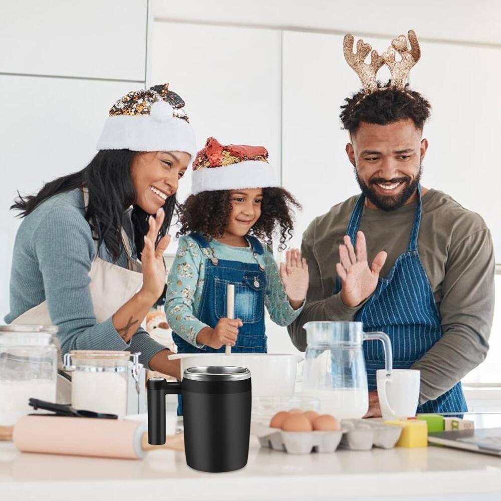 Back. Schertz - Self-Stirring Mug - Rechargeable, Magnetic Stir Bar, 14oz, Black, for Office & Travel - black.