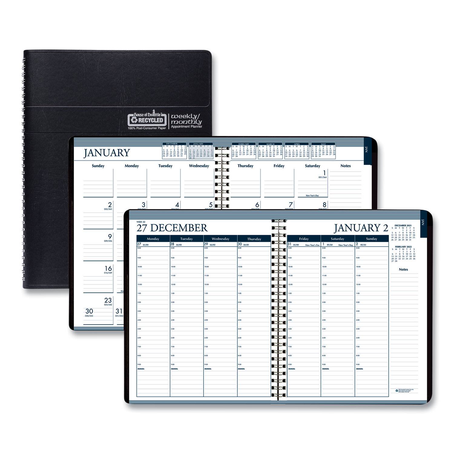 House of Doolittle - Recycled Wirebound Weekly Monthly Planner 11 x 8.5 Black Cover 12 Month Jan to Dec 2026
