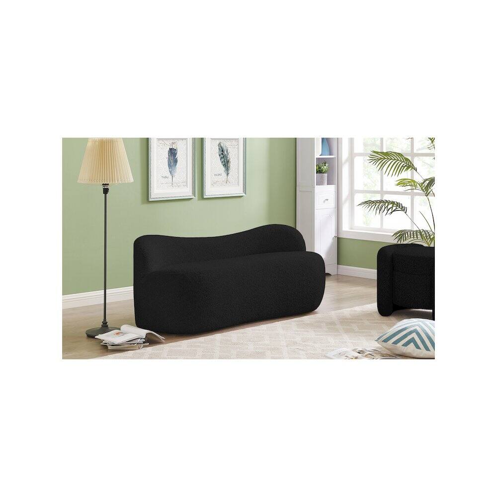 Alt View 1. Meridian Furniture - Flair Black Boucle Fabric Bench - Black.