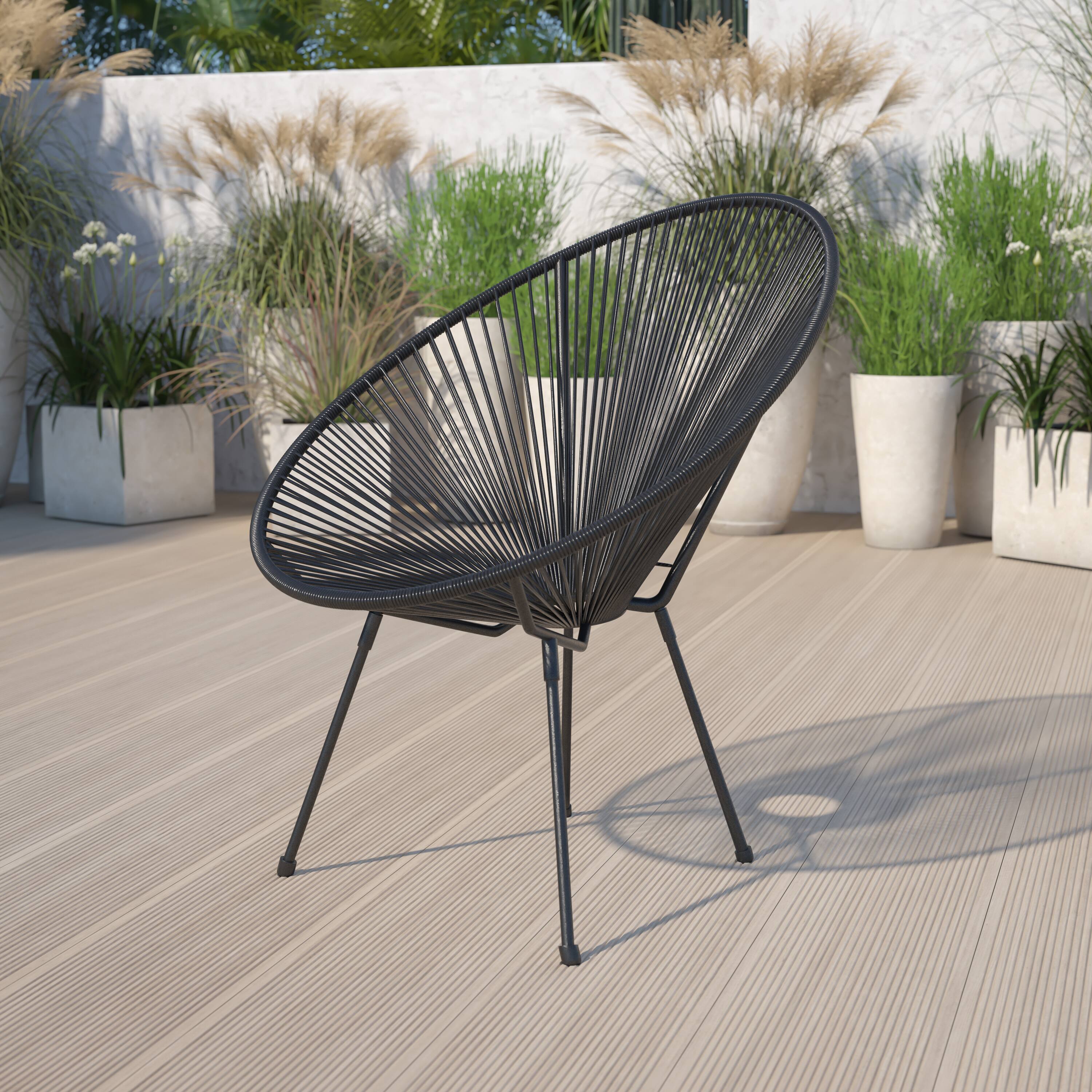 Alt View 1. Emma + Oliver - Papasan Bungee Lounge Chair - Black.