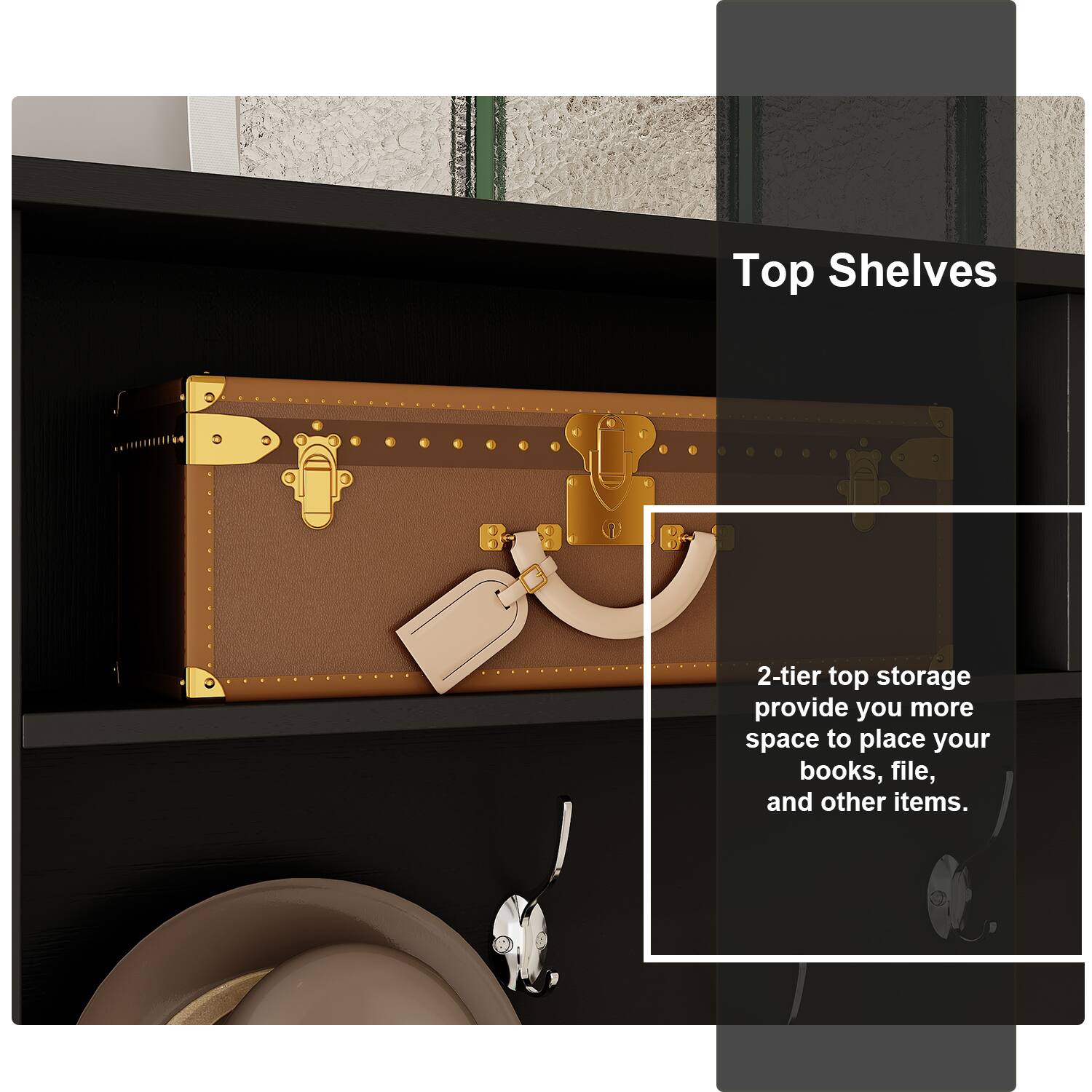 Top Shelves

2-tier top storage provide you more space to place your books, file, and other items.