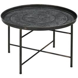 Homcom - 24" Round Coffee Table with Hammered Tray Top, Vintage Metal Center Table for Living Room, Bedroom, Side Table - Pewter