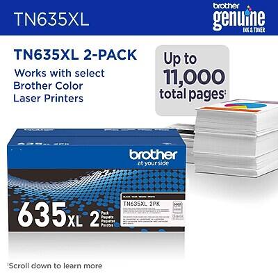 TN635XL brother genuine INX & TONER TN635XL 2-PACK Up to 11,000 total pages Works with select Brother Color Laser Printers brother at your side TN635XL 2PK 635 Pack 2 Paquets XL Pacptes Paquetes $500 'Scroll down to learn more