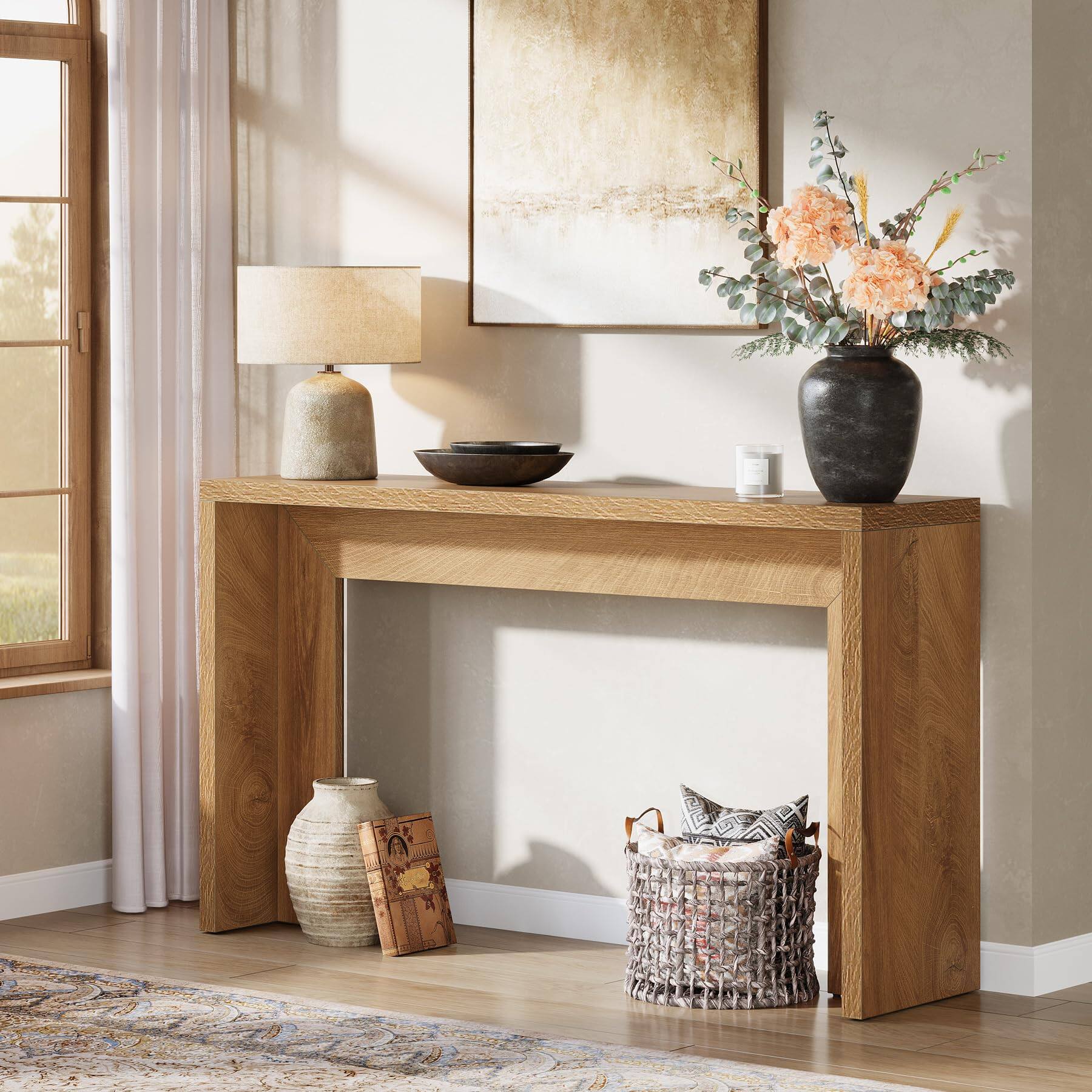 Tribesigns 55 Inch Farmhouse Console Table, Wooden Couch Table Behind ...