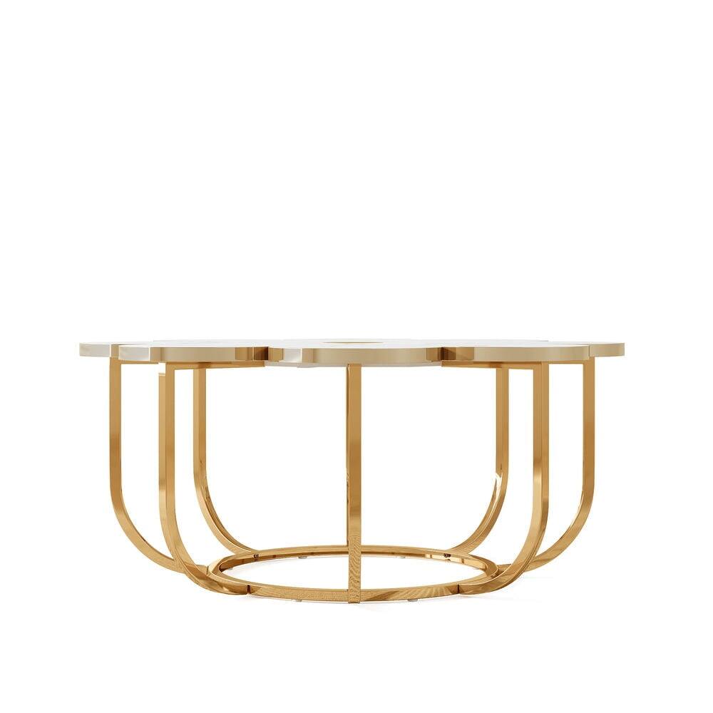 Angle. Kadyn - Kadyn Center Coffee Table, Living Room Table,Modern Coffee Table, Flower-Shaped Center Table with Faux Marble Tabletop - White+Golden.