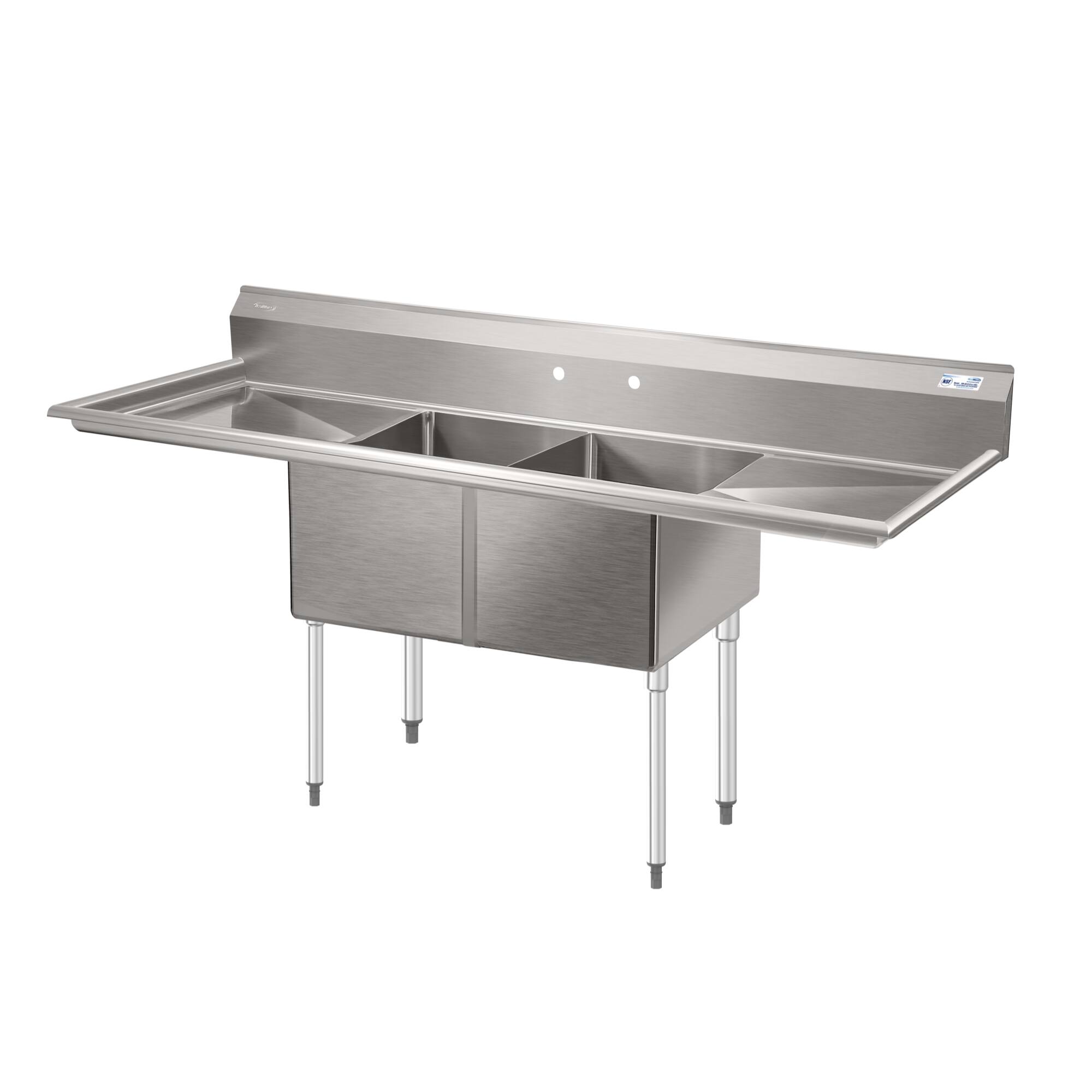 Alt View 6. Koolmore - 72 in. 16-Gauge  Sink with Backsplash and Dual 18 in. Drainboards, Bowl Dimensions 18"x18"x14" - Stainless Steel.