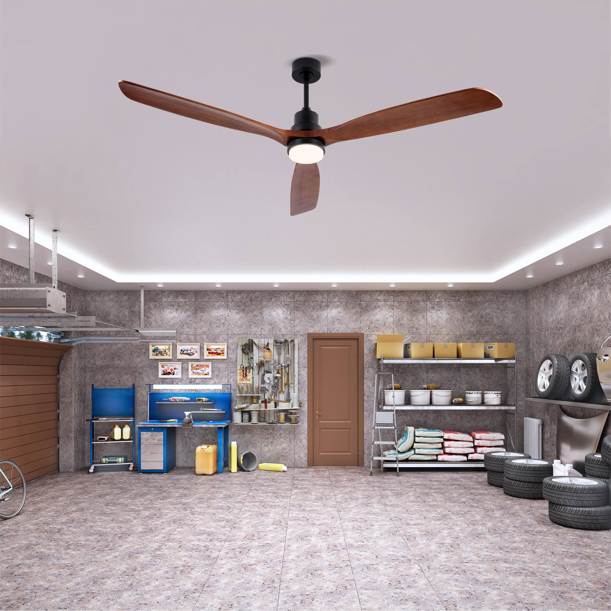 Alt View 2. APRILSOUL - Hot sales 72 Inch Modern Black Ceiling Fan With Light 3 Wood Blades Remote Reversible DC Motor - Black.