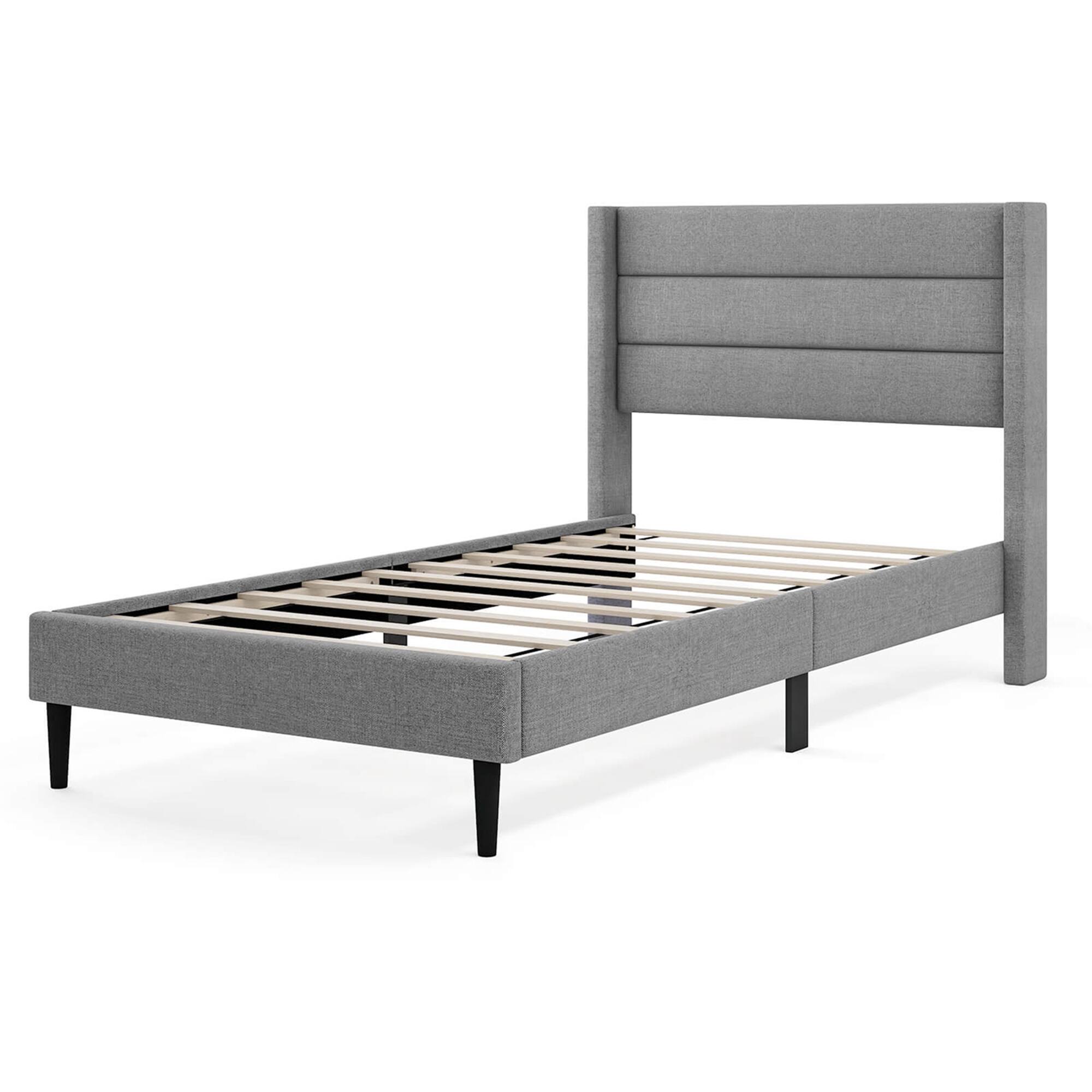 Costway - Twin Bed Frame with Wingback Headboard Linen Upholstered Platform Bed - Gray