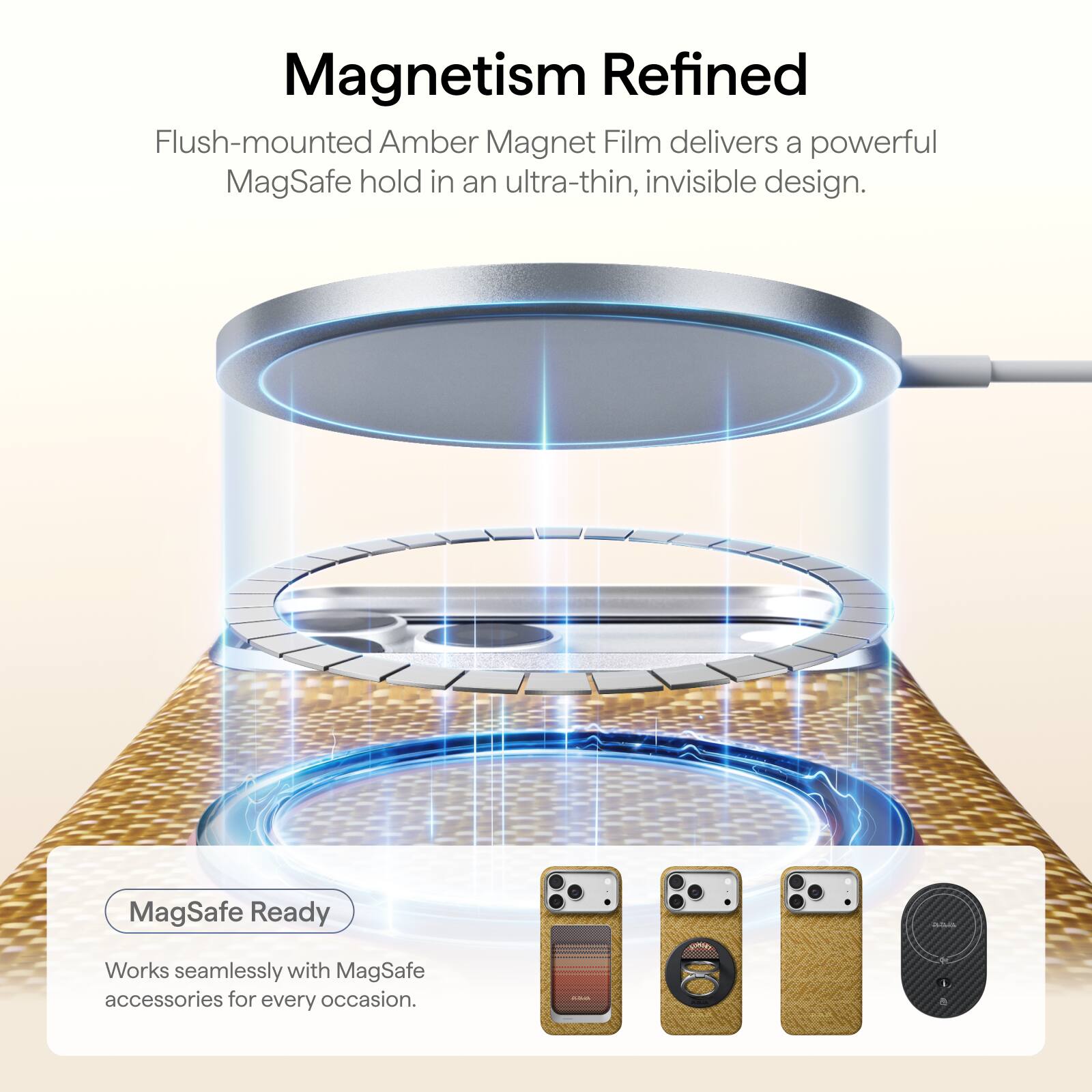 Magnetism Refined

Flush-mounted Amber Magnet Film delivers a powerful MagSafe hold in an ultra-thin, invisible design.

MagSafe Ready

Works seamlessly with MagSafe accessories for every occasion.