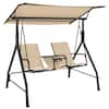 Front. Gymax - Gymax 2-Person Porch Swing Adjustable Canopy Swing Chair w/ Tempered Glass Table - Beige.